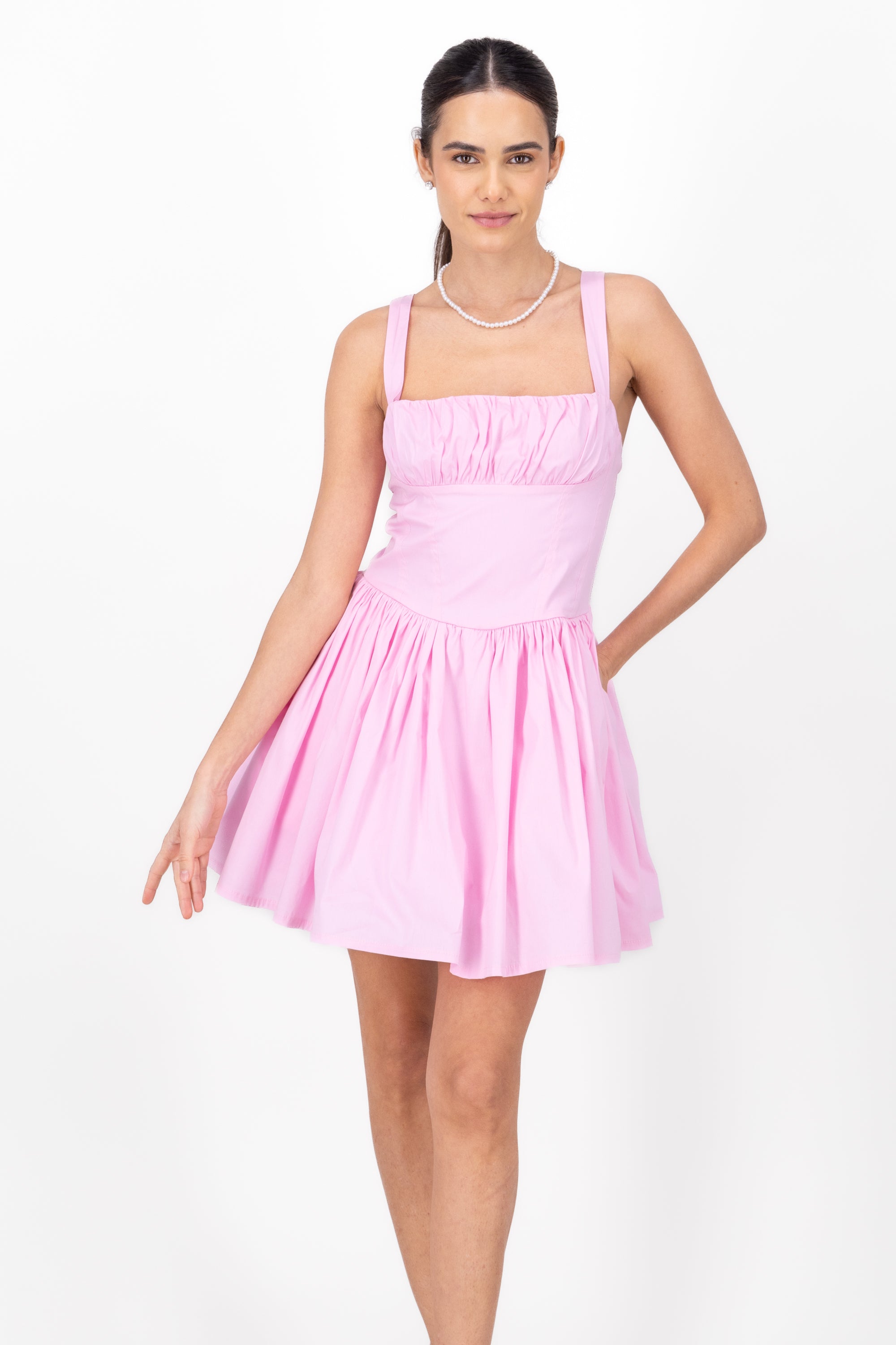 Vestido mini plisado ROSA PASTEL