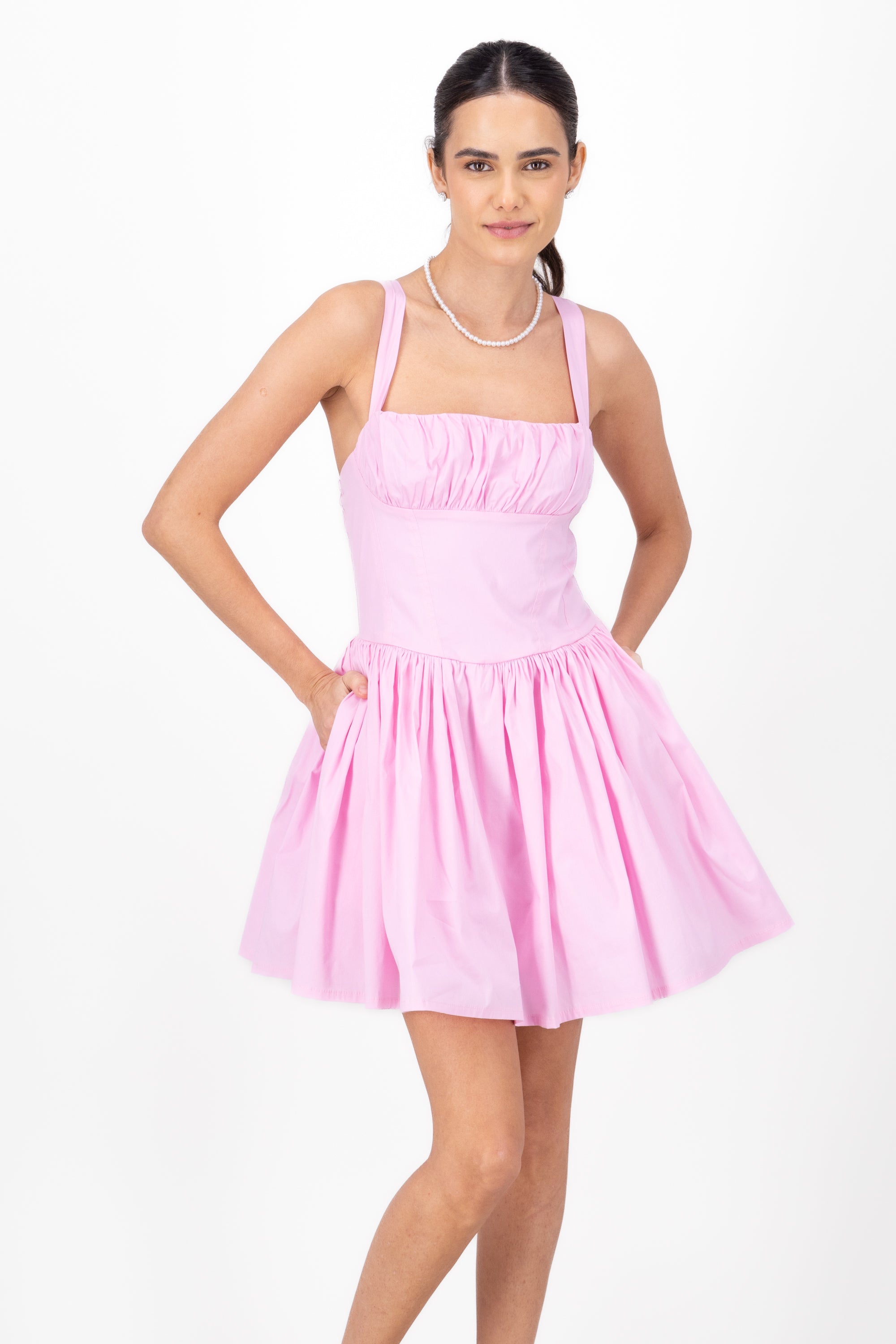 Vestido mini plisado ROSA PASTEL