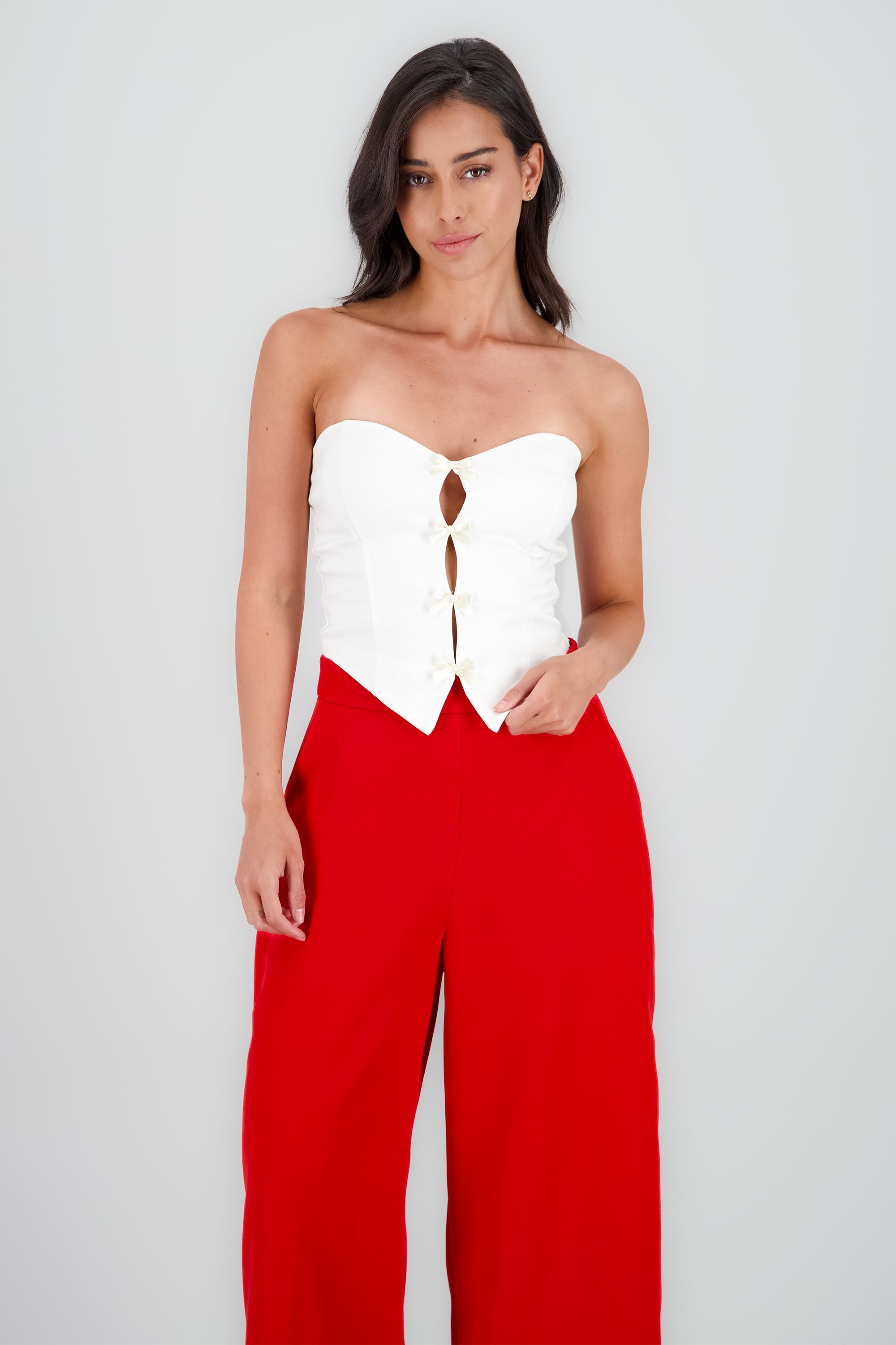 Top strapless detalle moños BLANCO