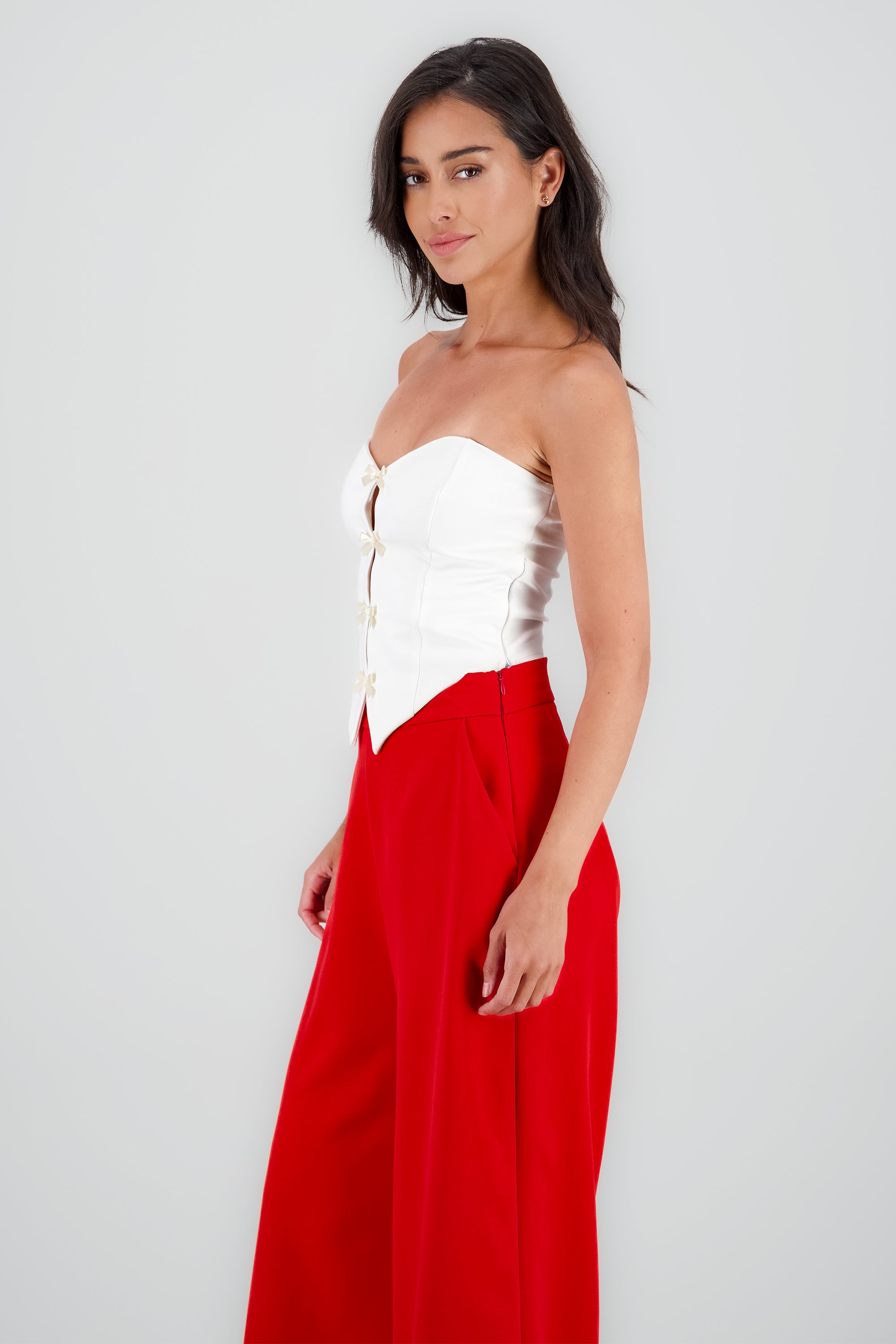 Top strapless detalle moños BLANCO