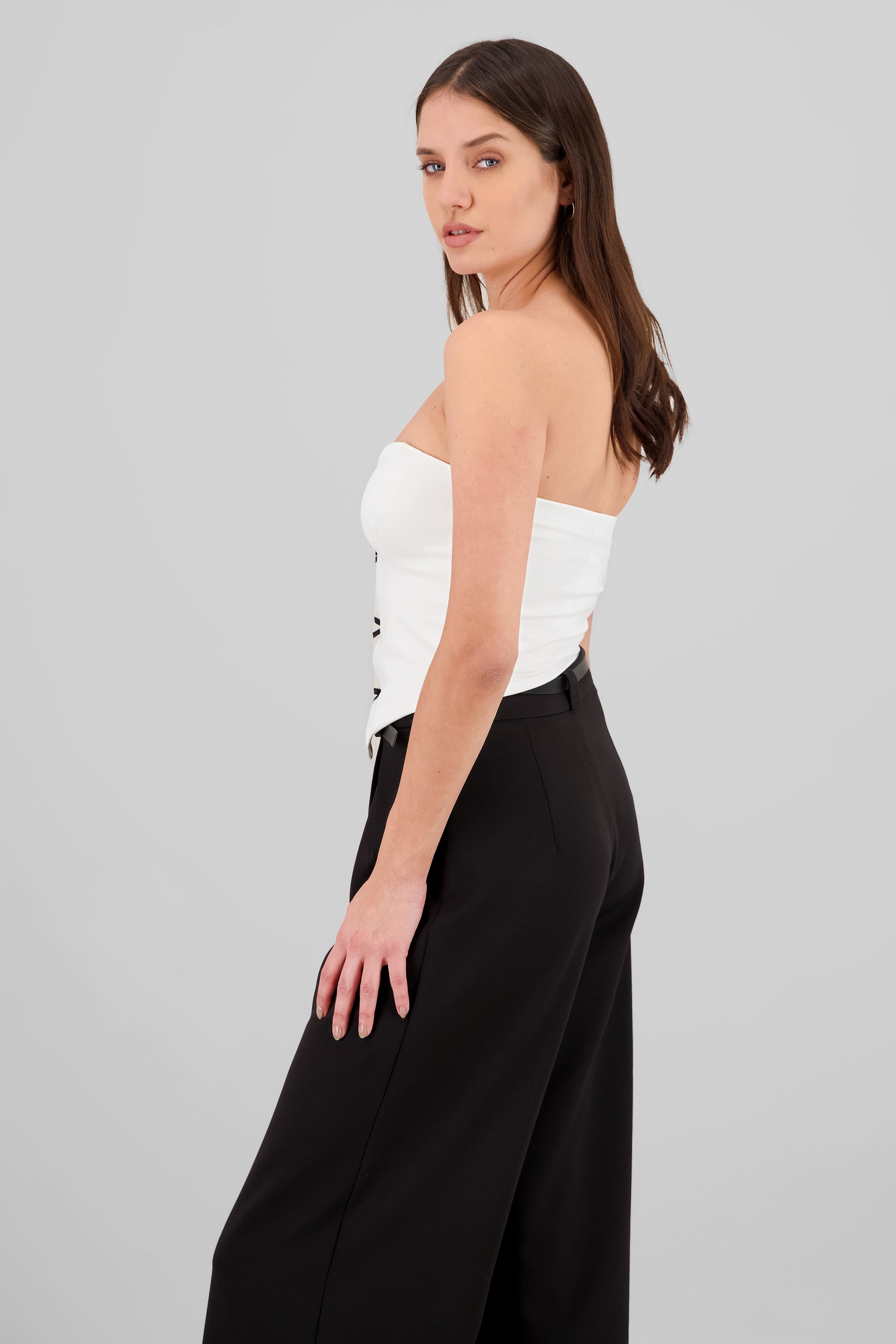 Top strapless detalle moños BLANCO COMBO