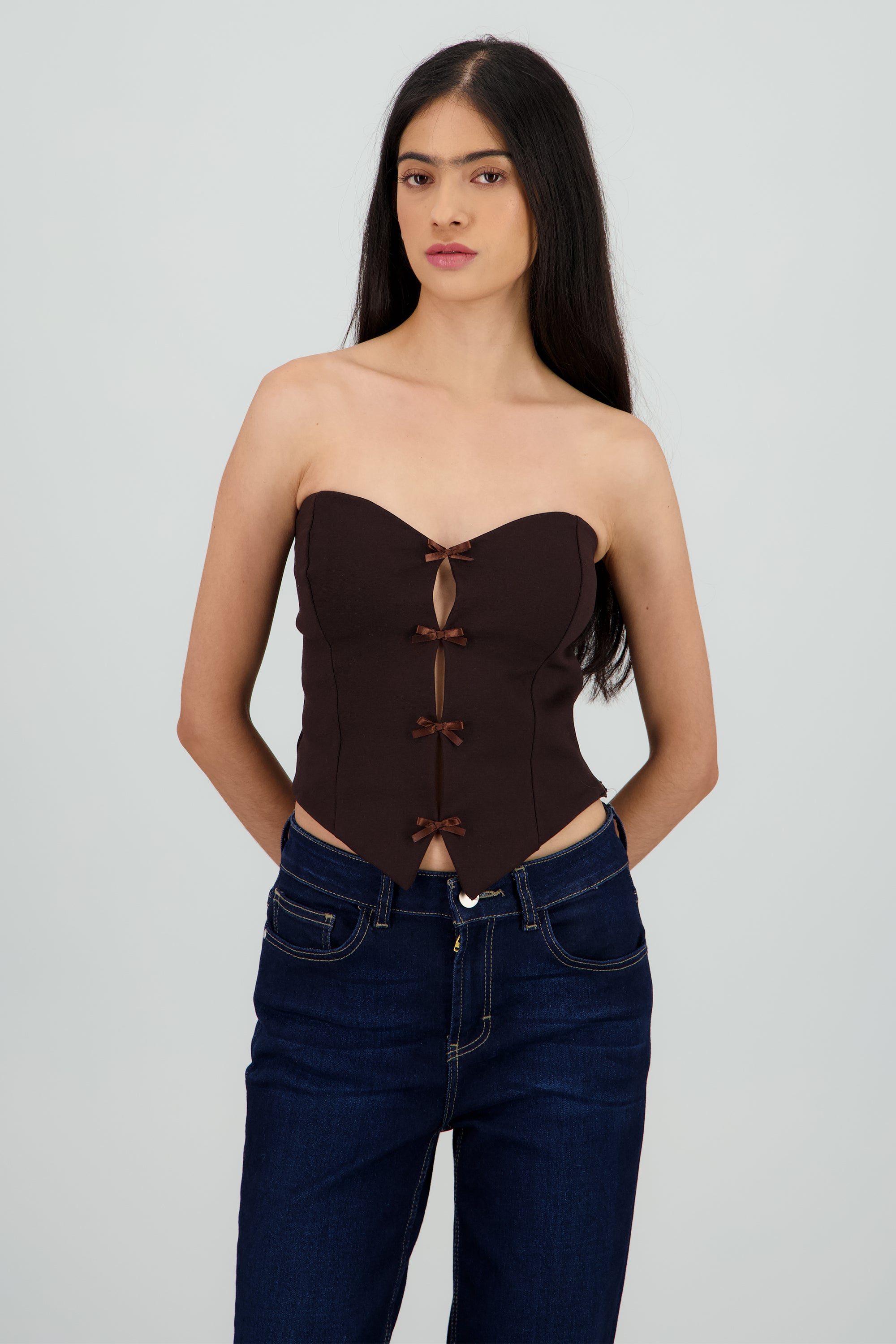 Top strapless detalle moños