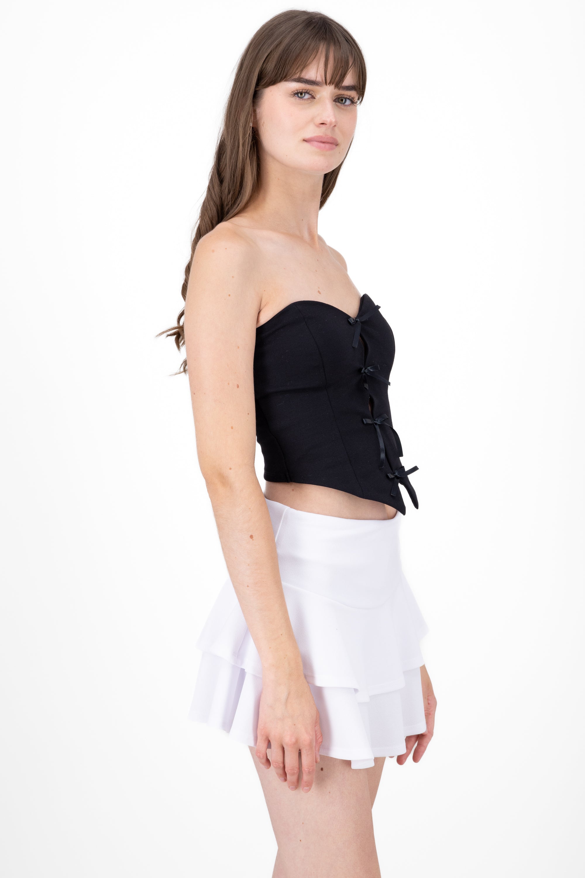 Top strapless detalle moños NEGRO