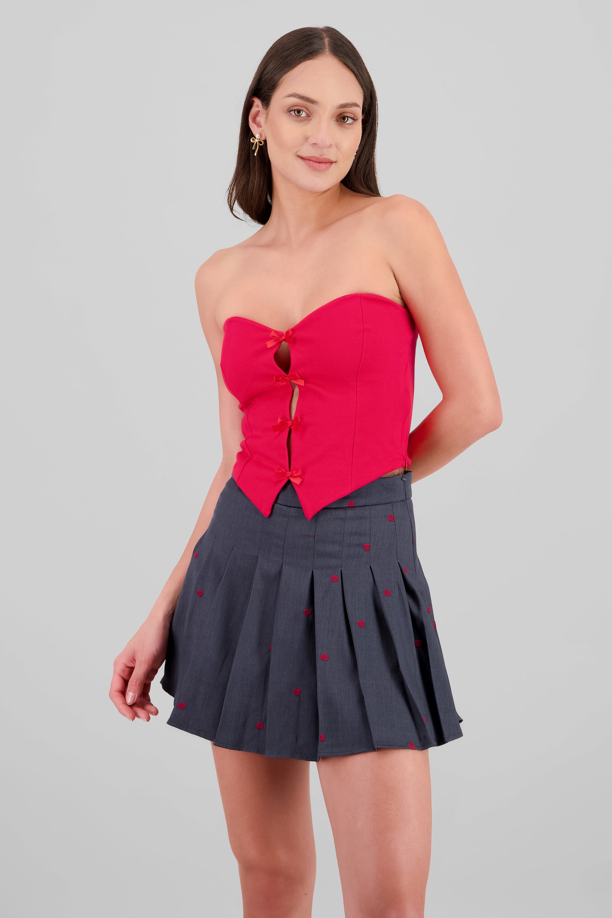 Top strapless detalle moños ROJO