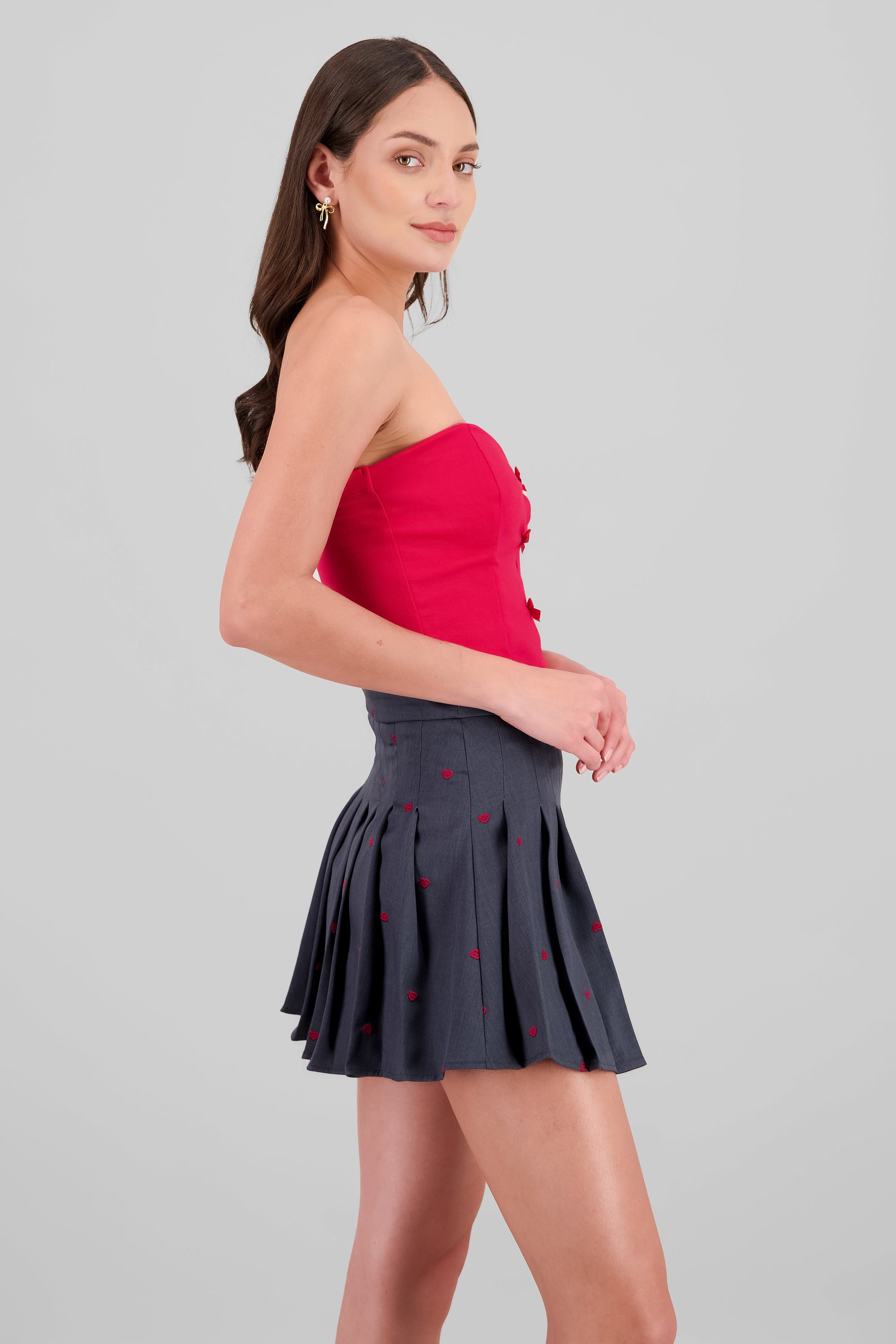 Top strapless detalle moños ROJO