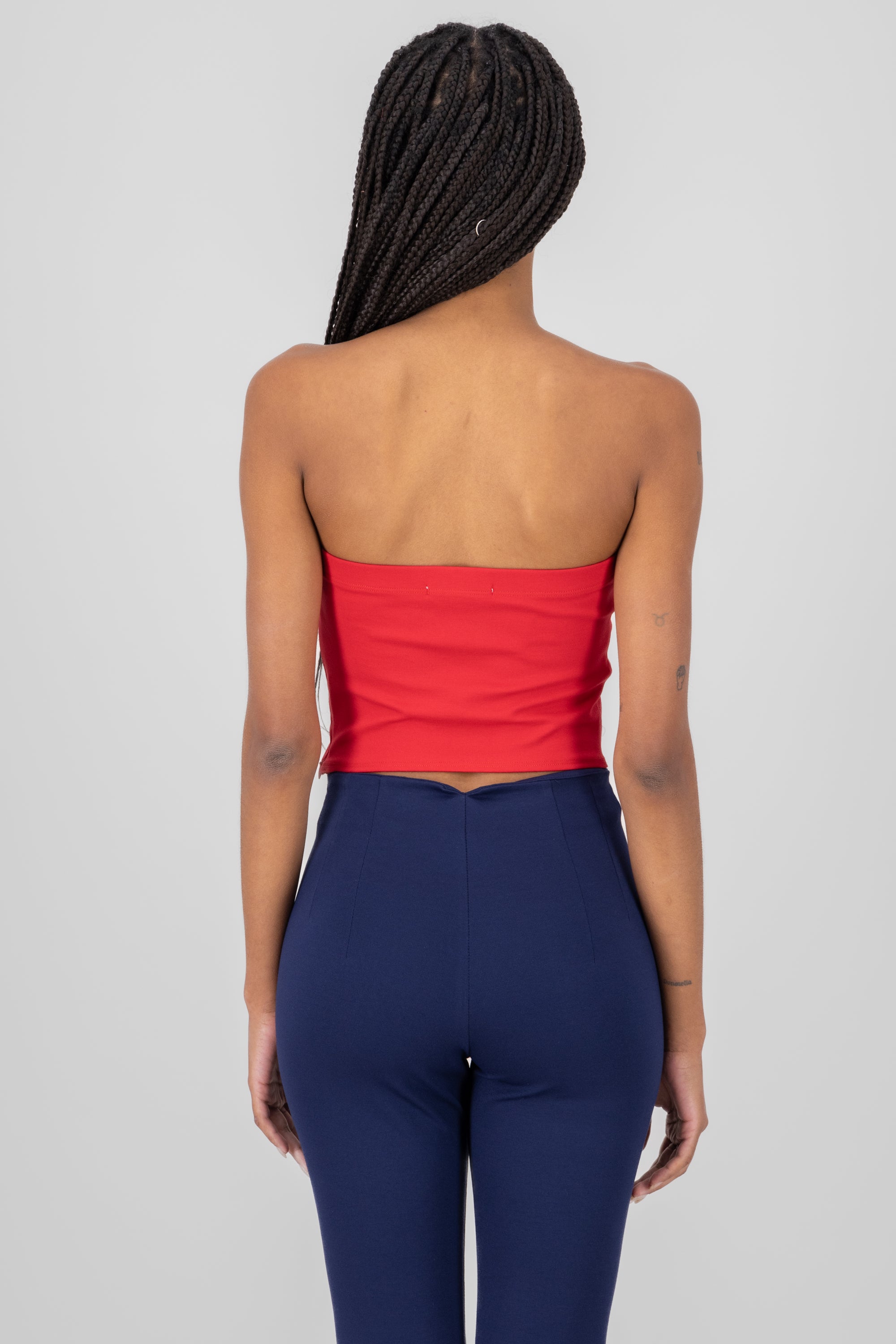 Top strapless detalle moños ROJO