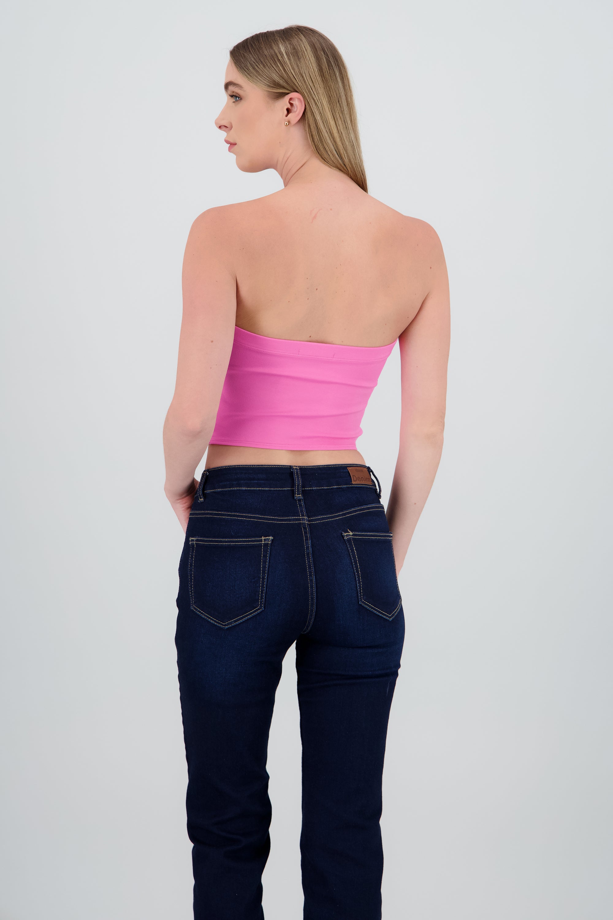 Top strapless detalle moños ROSA