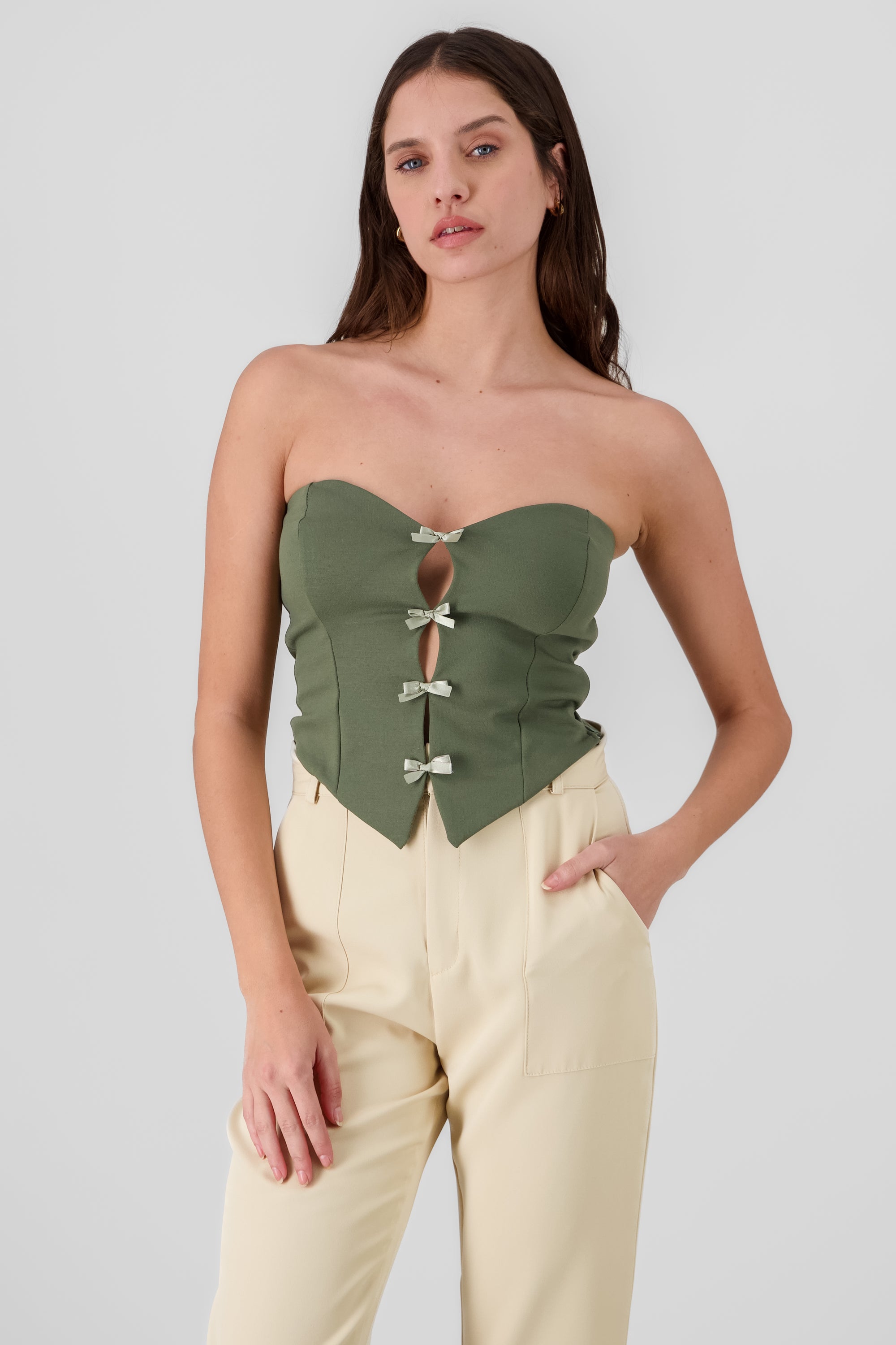 Top strapless detalle moños OLIVO