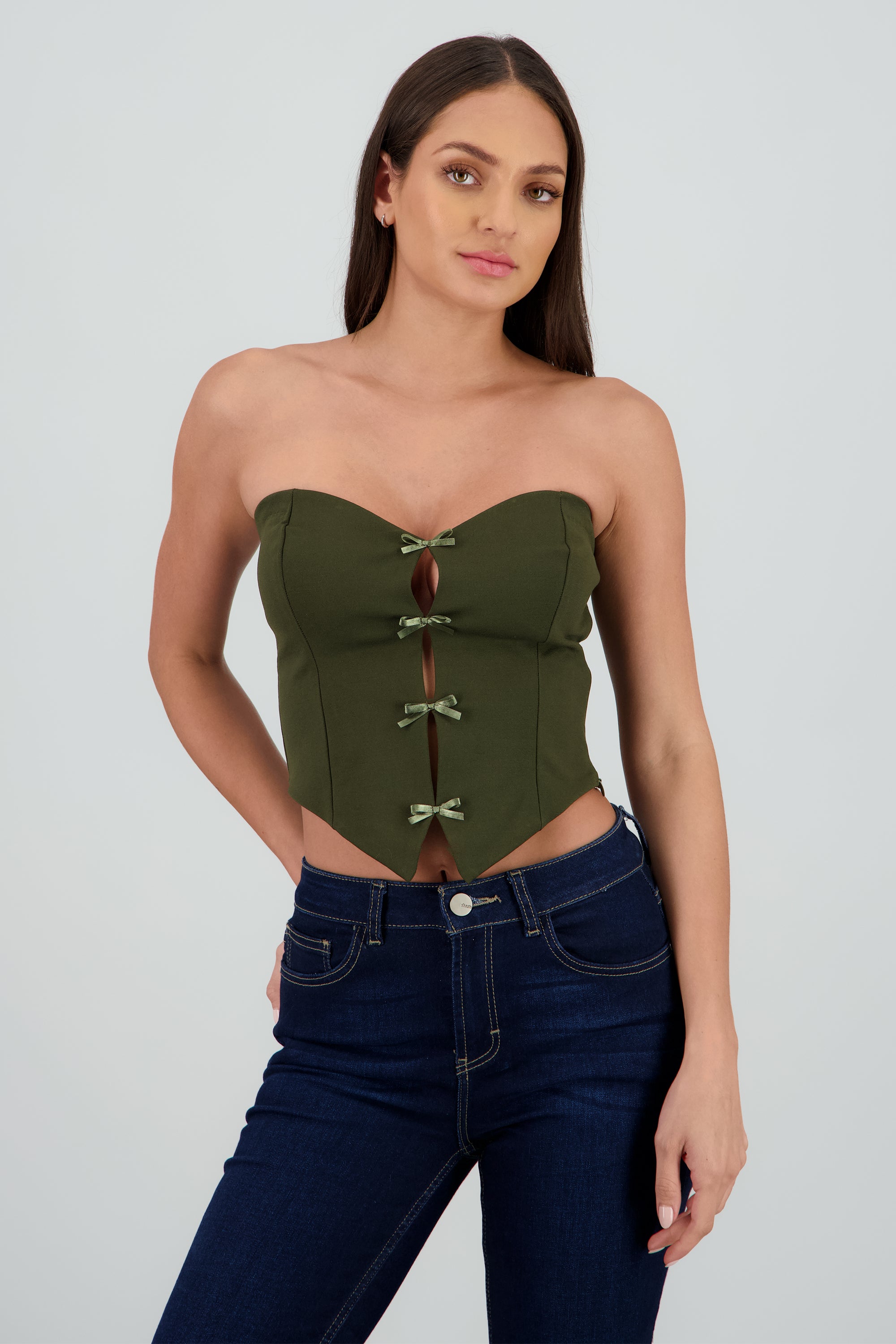 Top strapless detalle moños