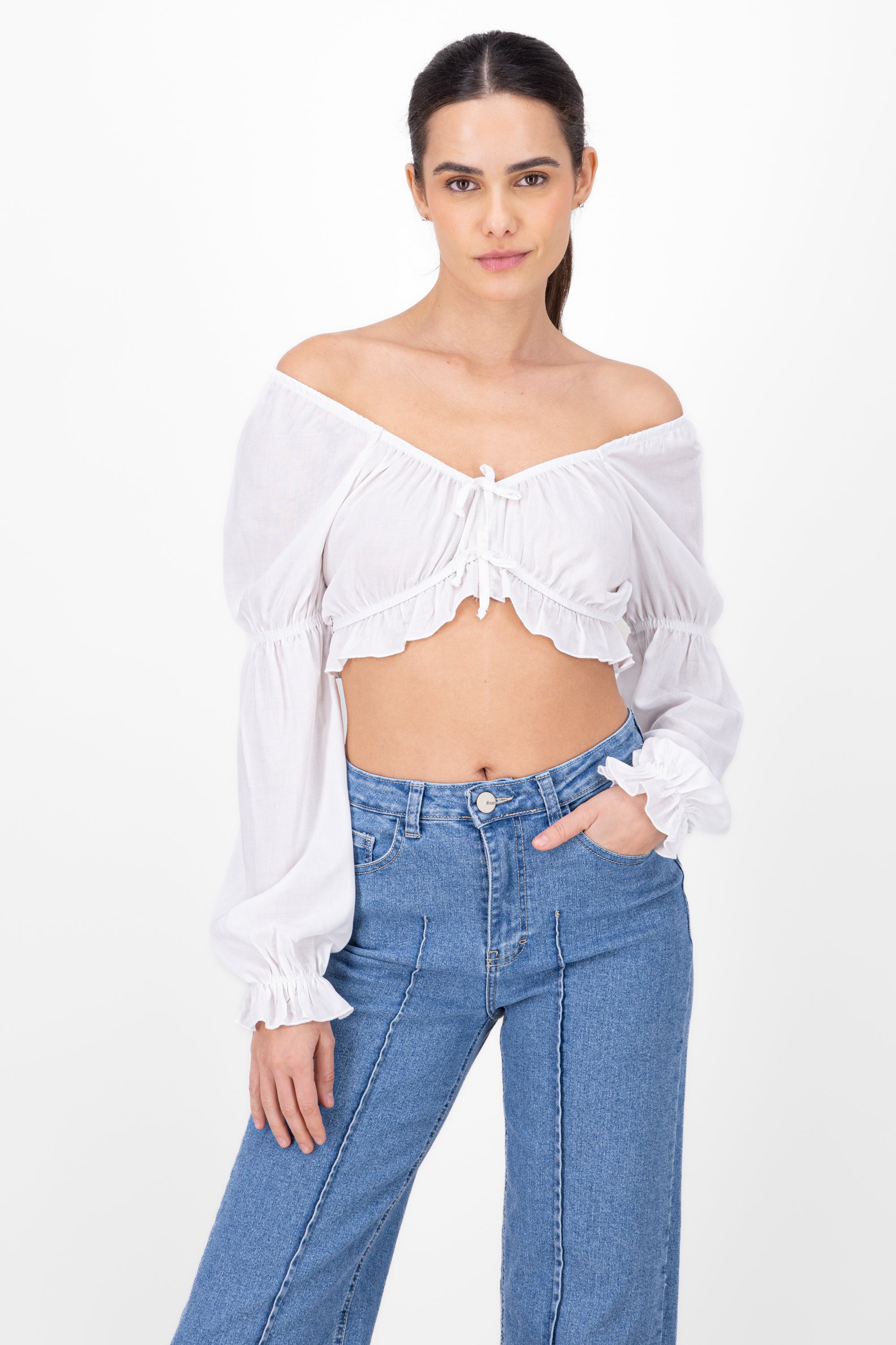 Blusa moños detalle mangas BLANCO