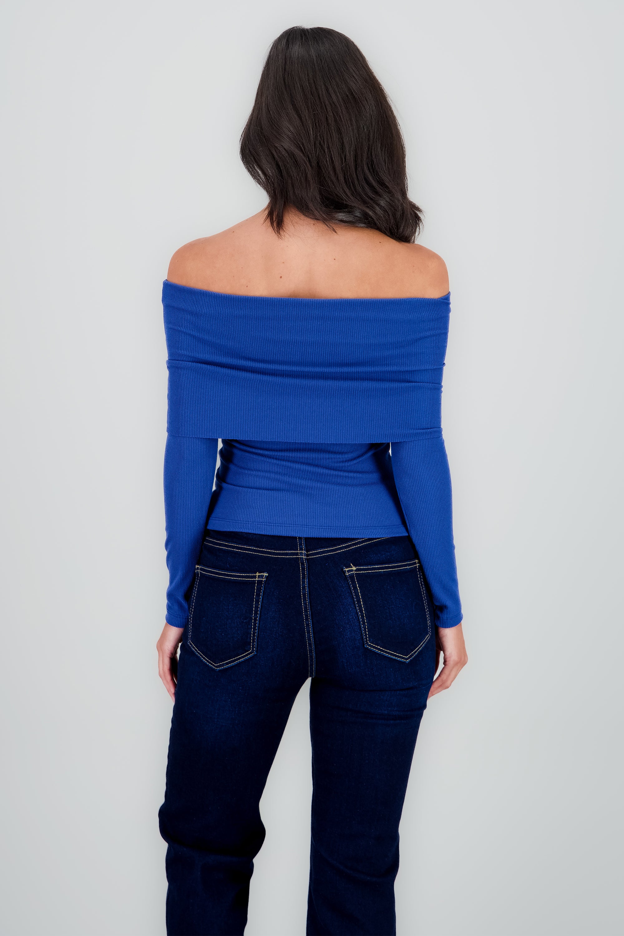 Top rib off shoulder AZUL