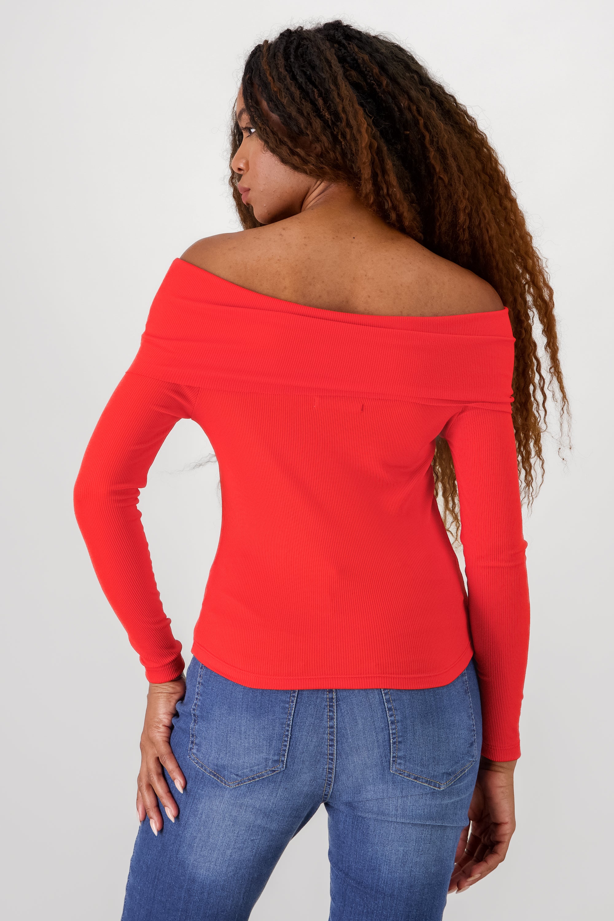 Top rib off shoulder ROJO