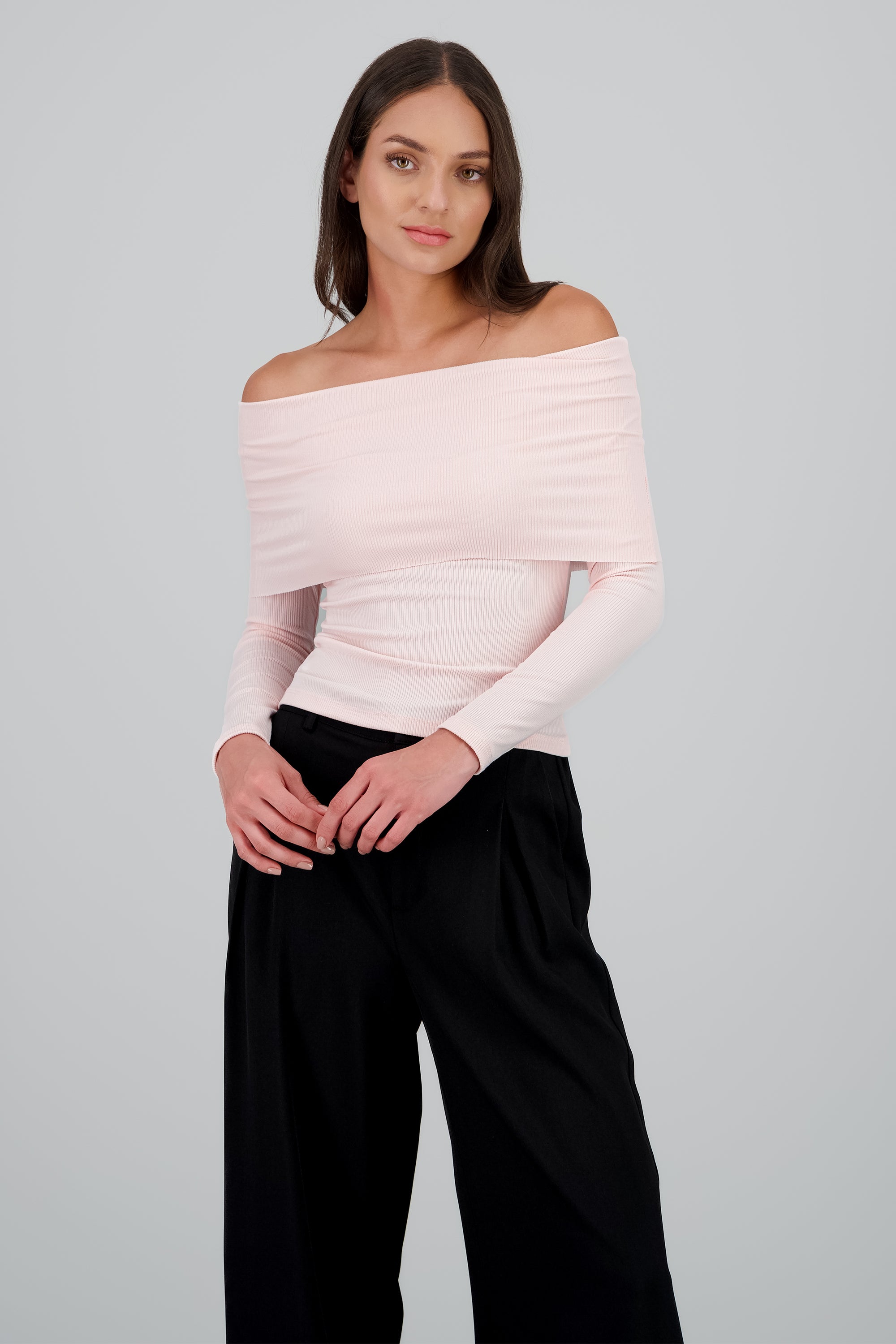 Top rib off shoulder ROSA PASTEL