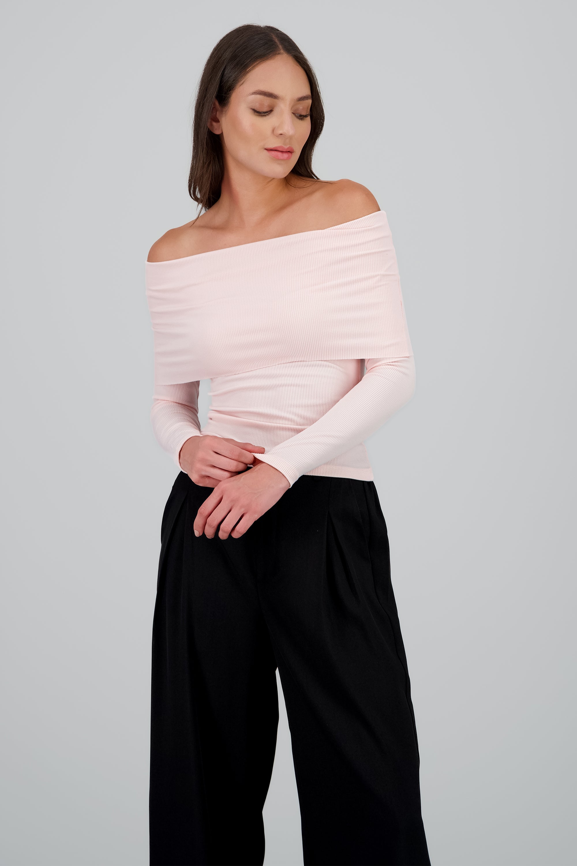 Top rib off shoulder ROSA PASTEL