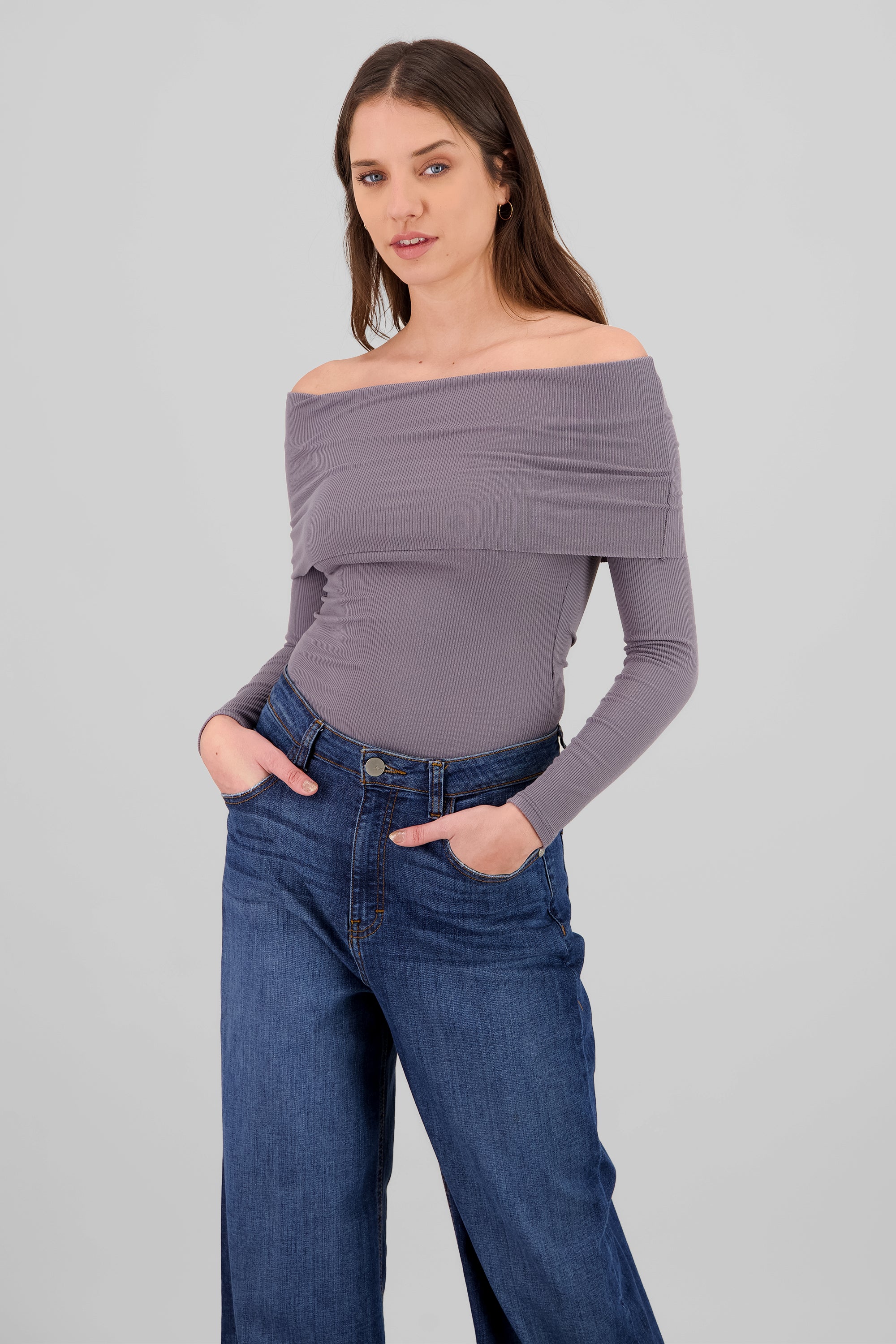 Top rib off shoulder GRIS OBSCURO