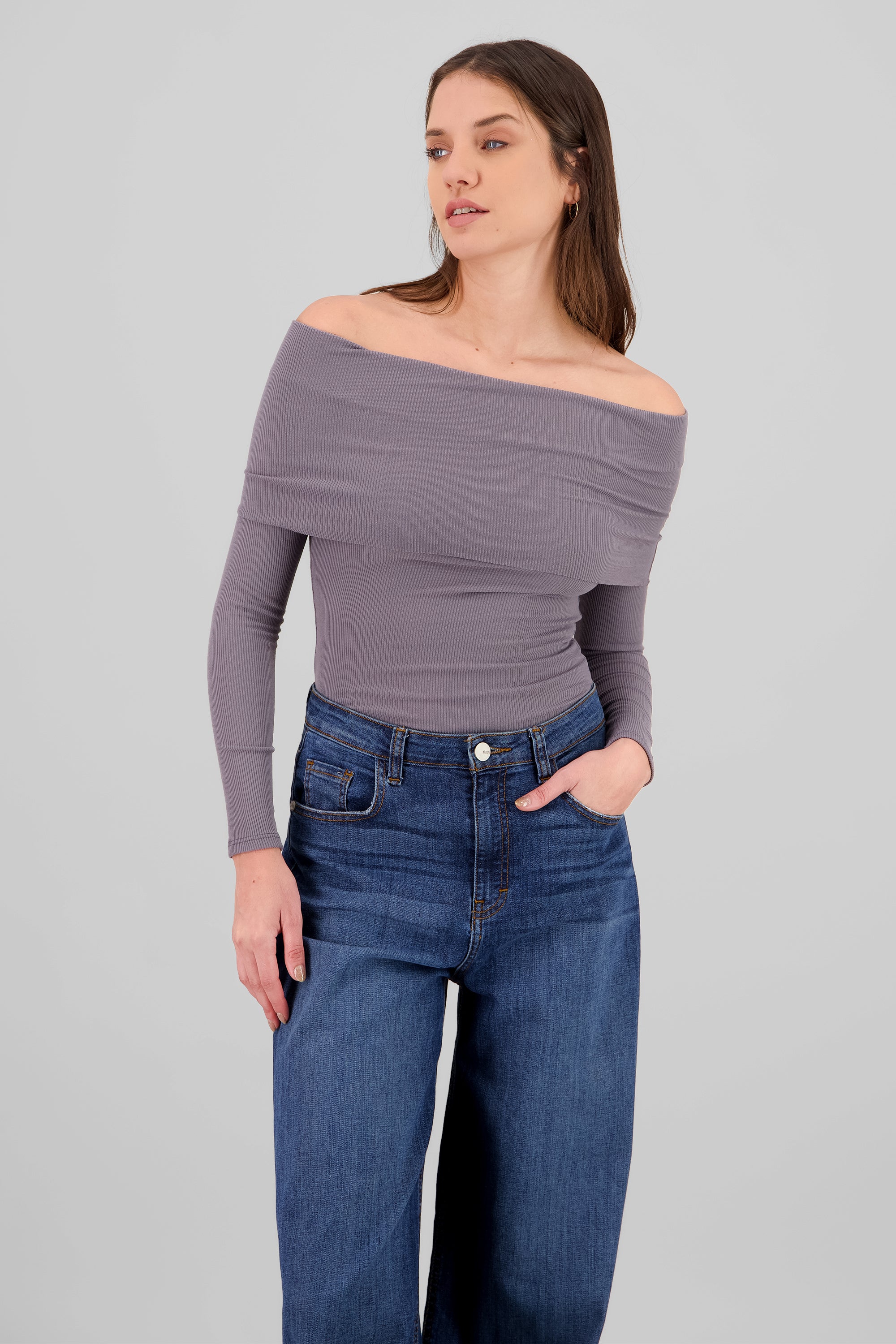 Top rib off shoulder GRIS OBSCURO