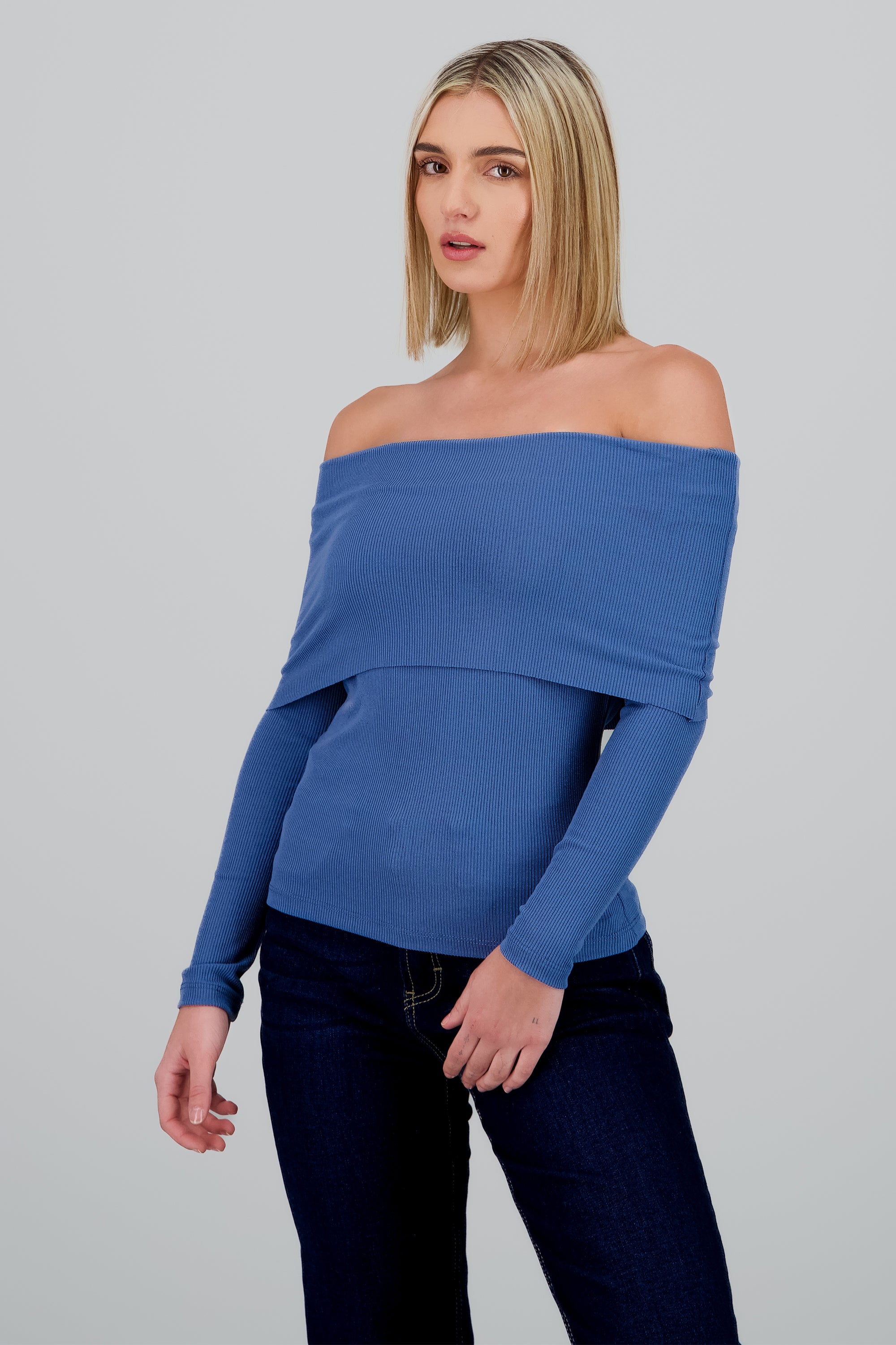 Top rib off shoulder INDIGO