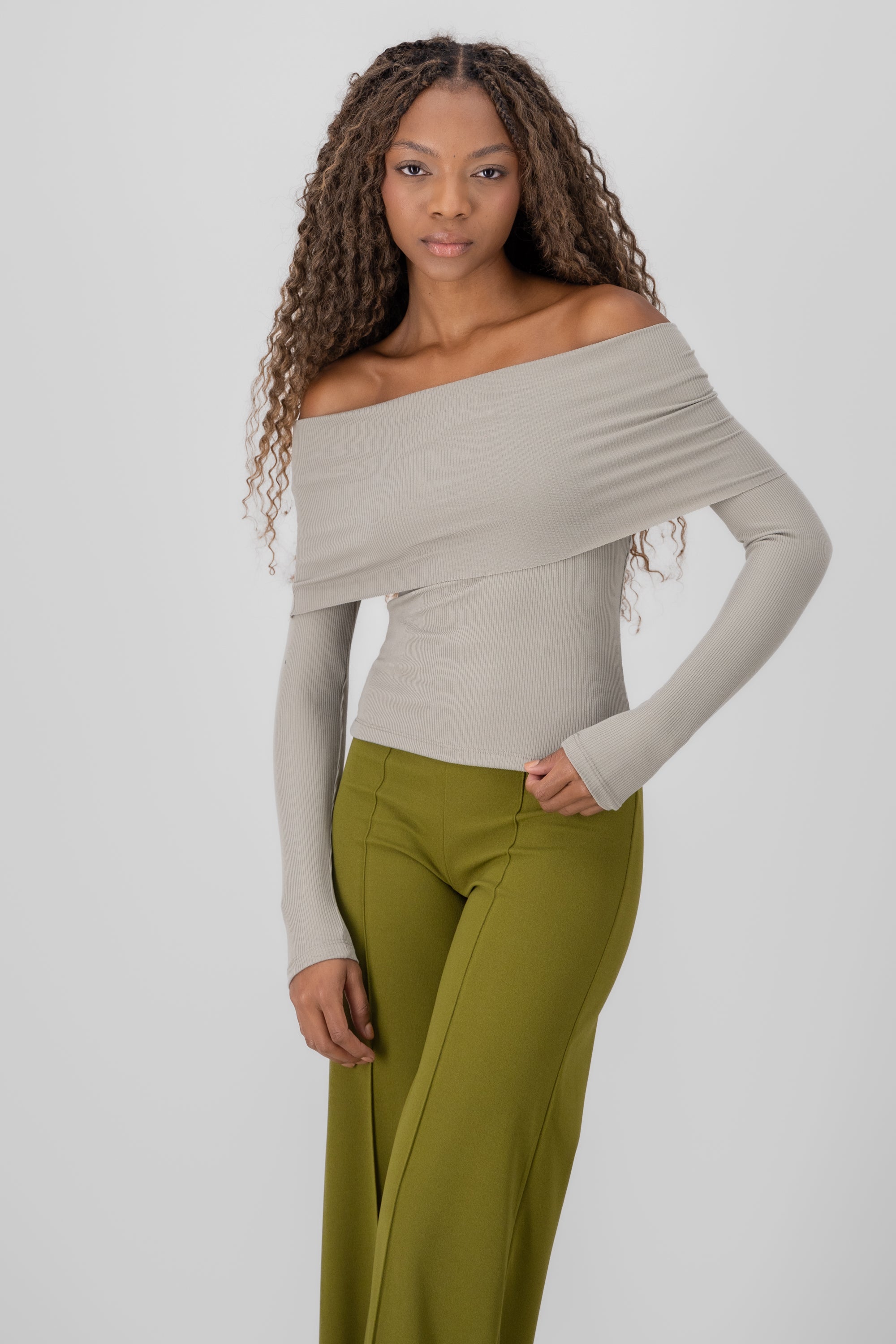 Top rib off shoulder SAGE