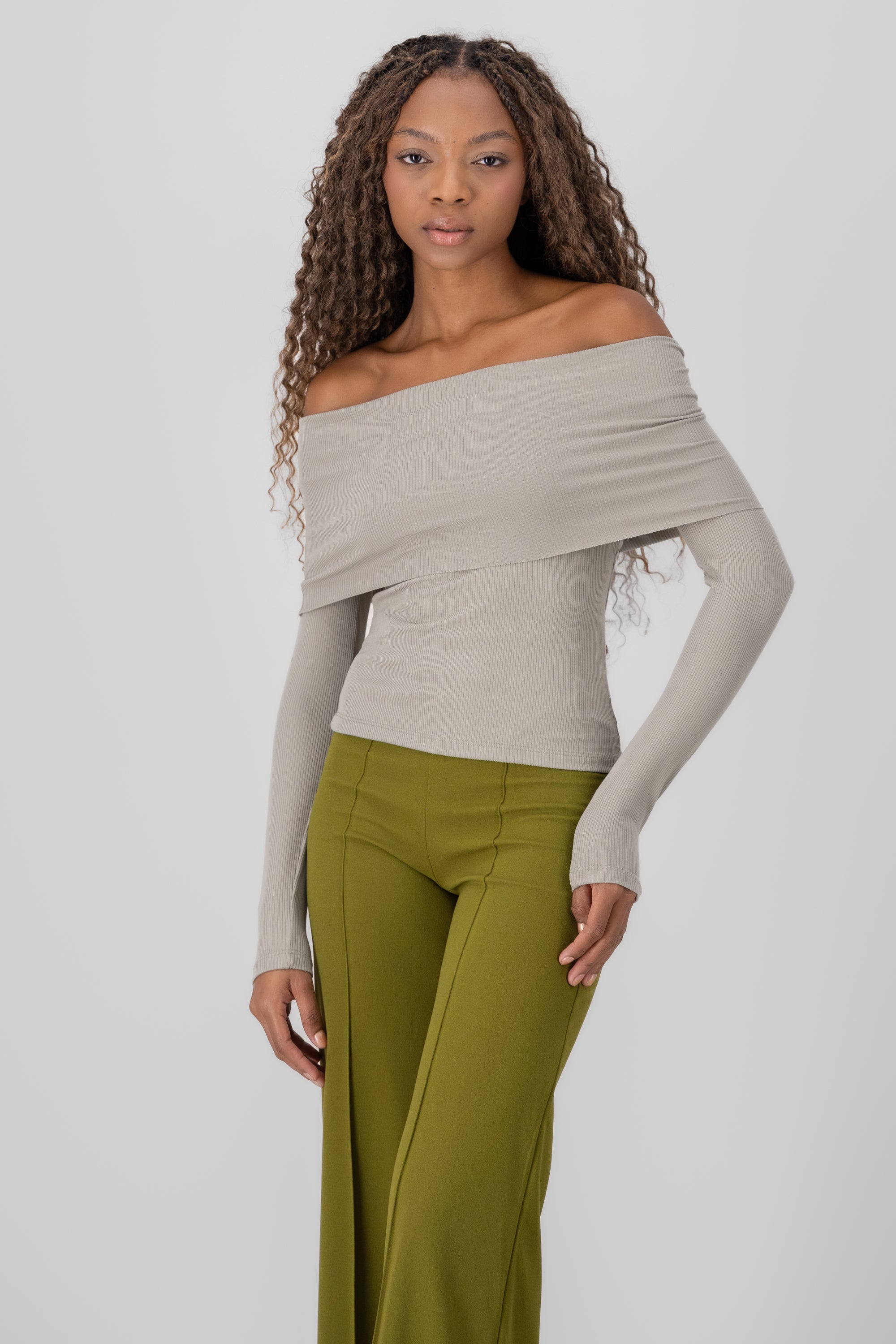 Top rib off shoulder SAGE