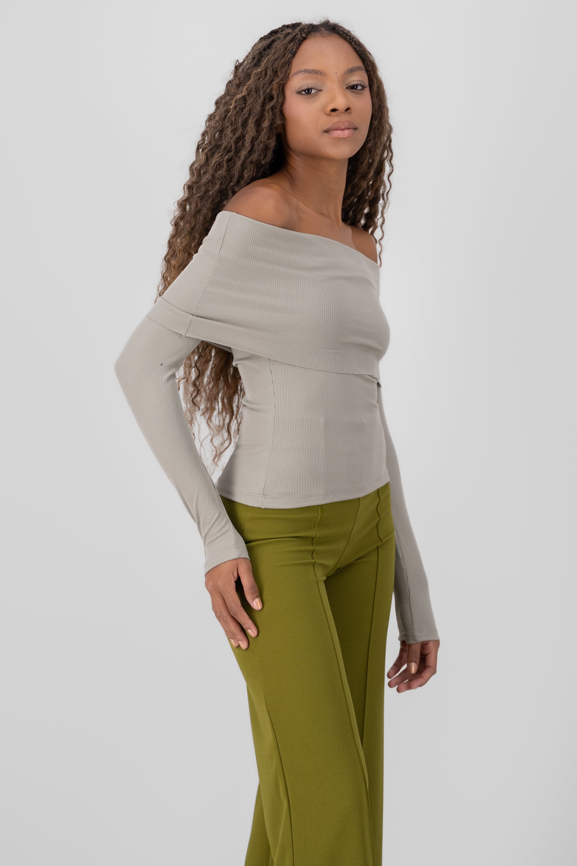 Top rib off shoulder SAGE