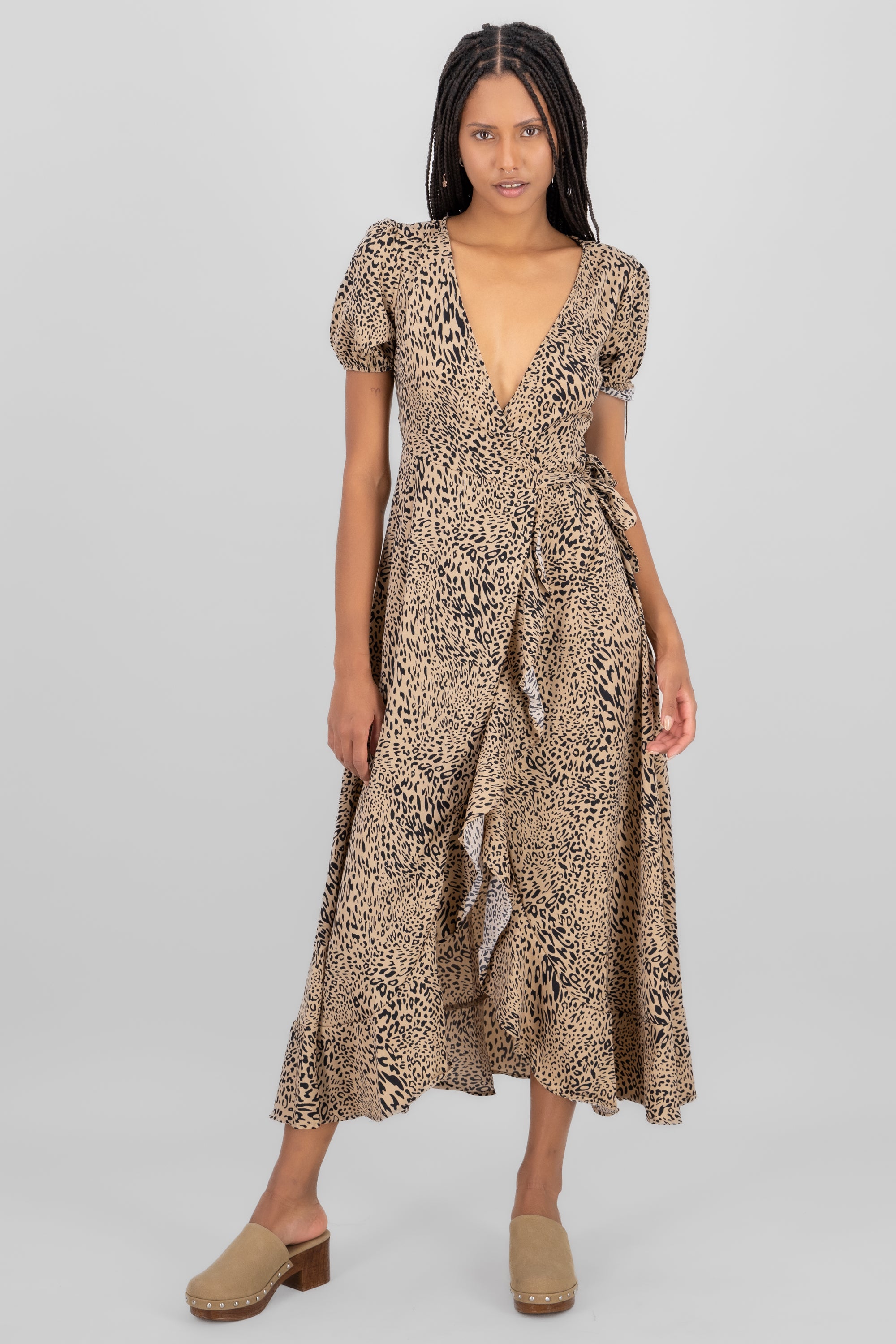 Maxi vestido animal print manga corta CAFE COMBO