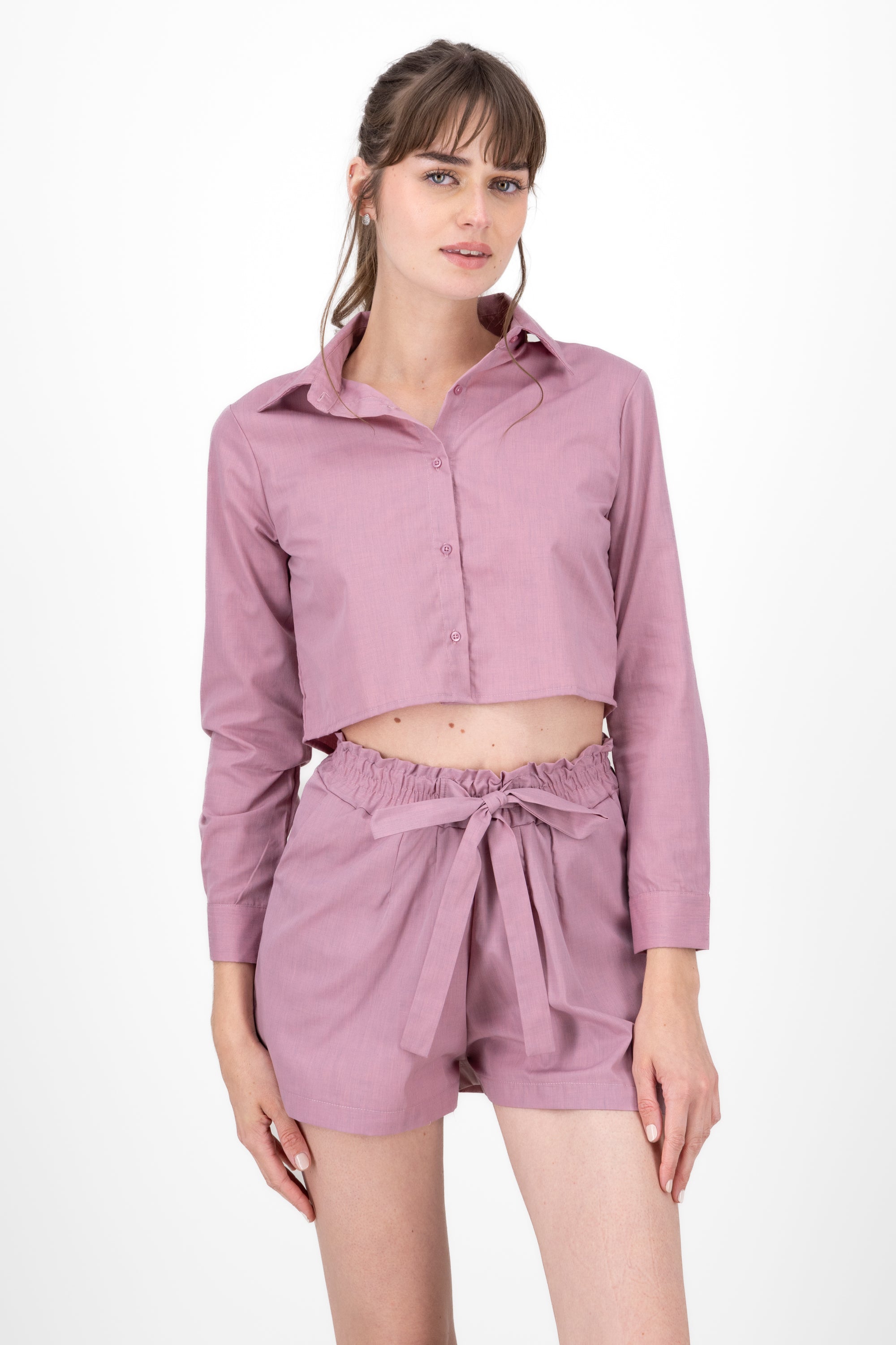 Camisa crop lisa manga larga ROSA