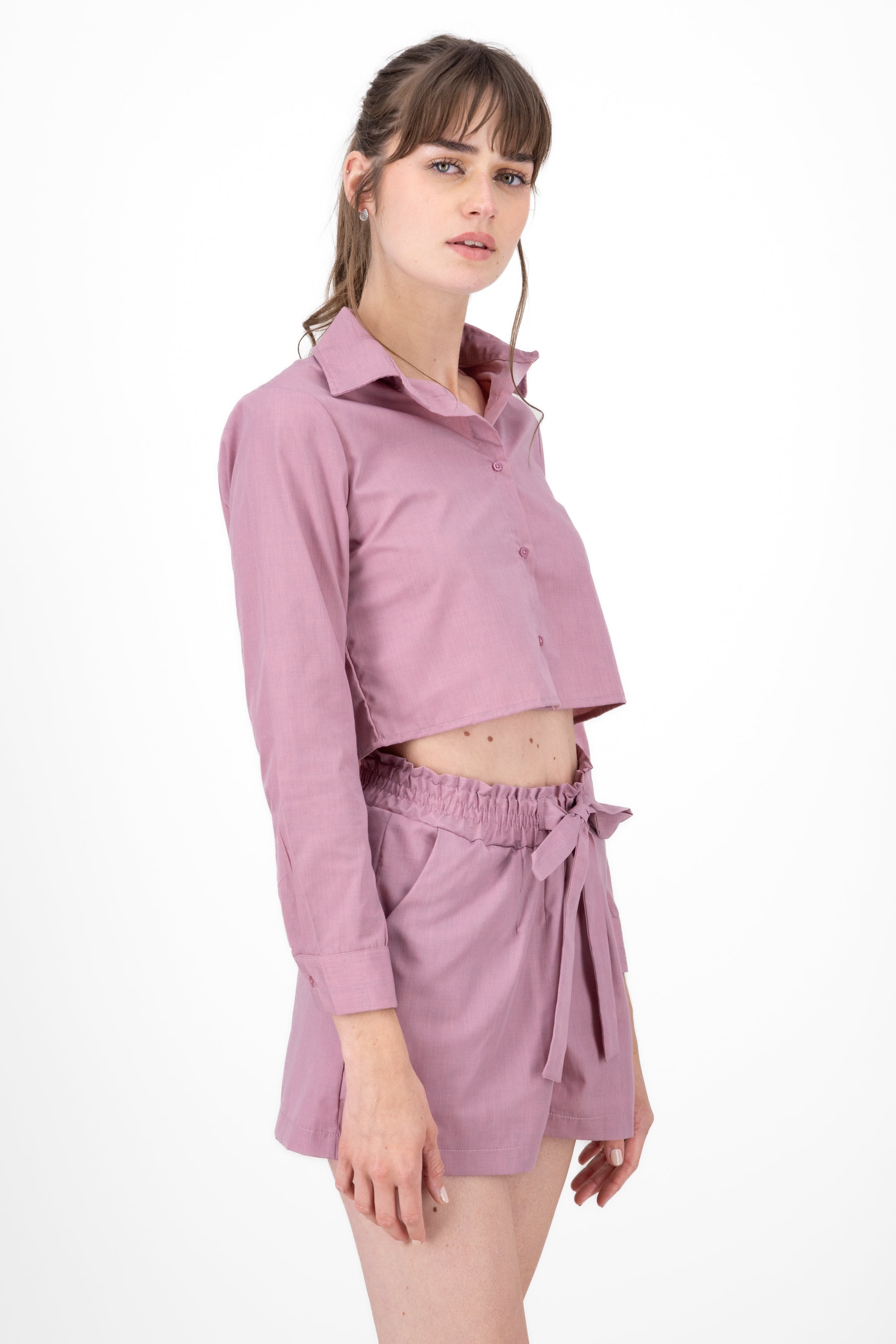 Camisa crop lisa manga larga ROSA