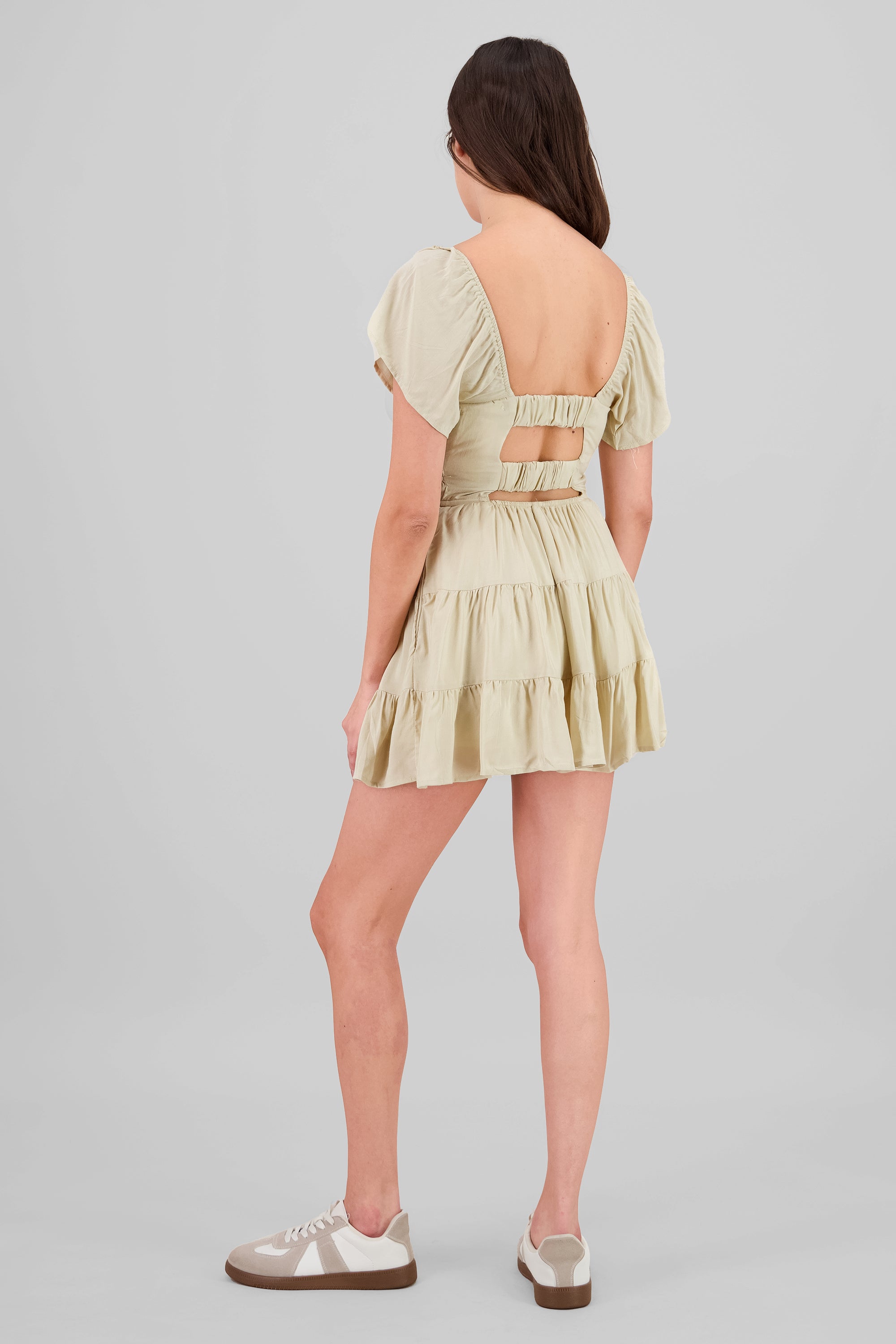 Vestido manga corta con detalle short interno BEIGE