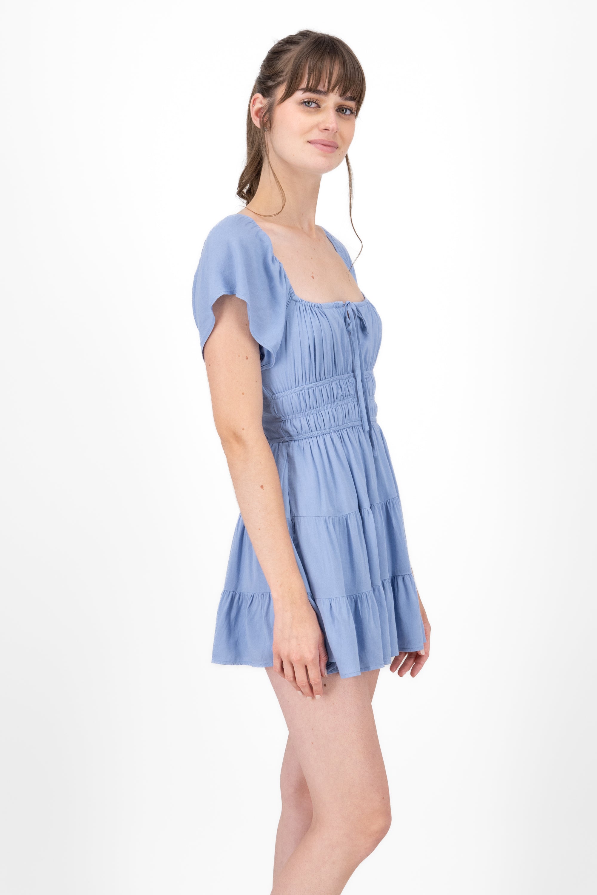 Vestido manga corta con detalle short interno AZUL CIELO