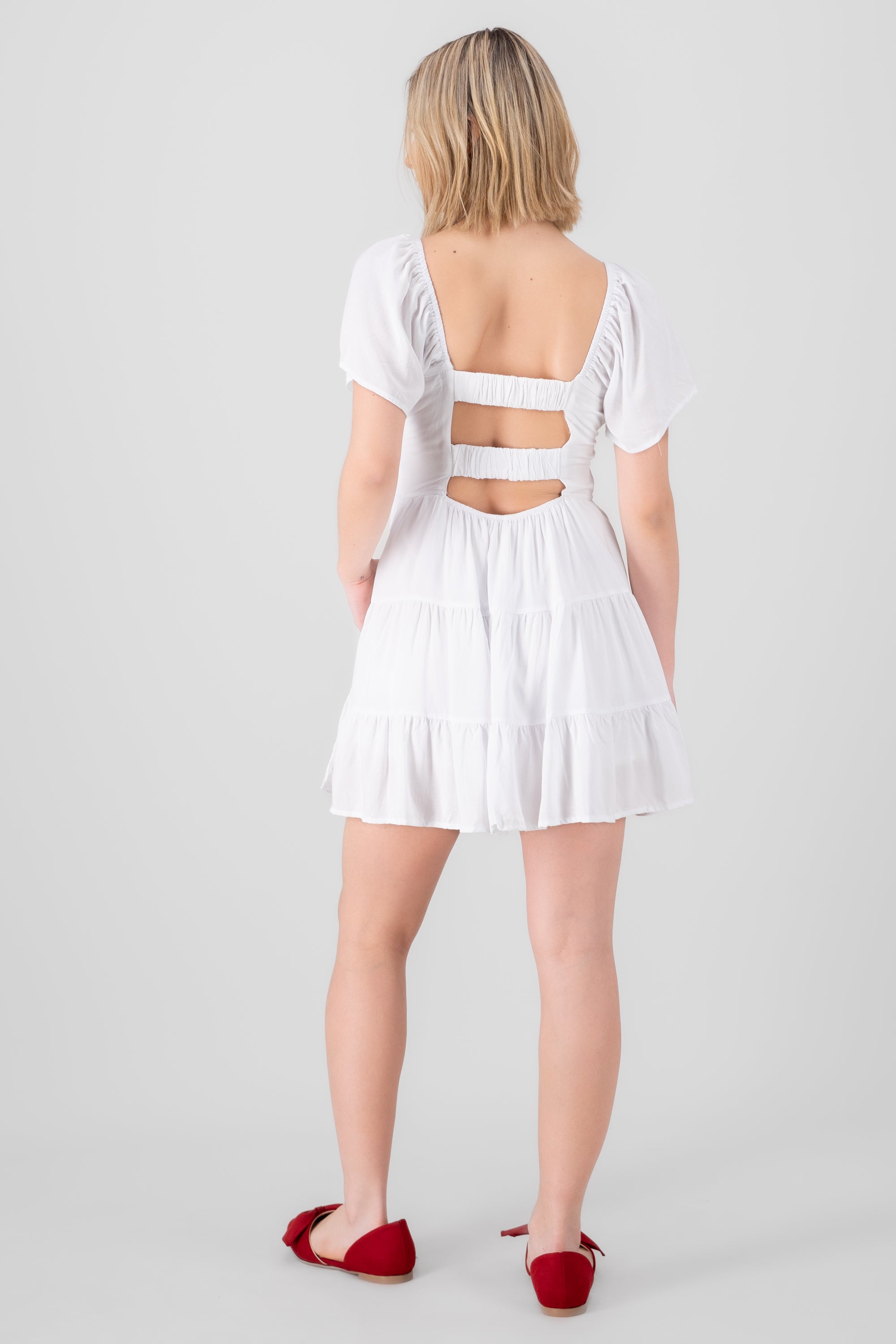 Vestido manga corta con detalle short interno BLANCO