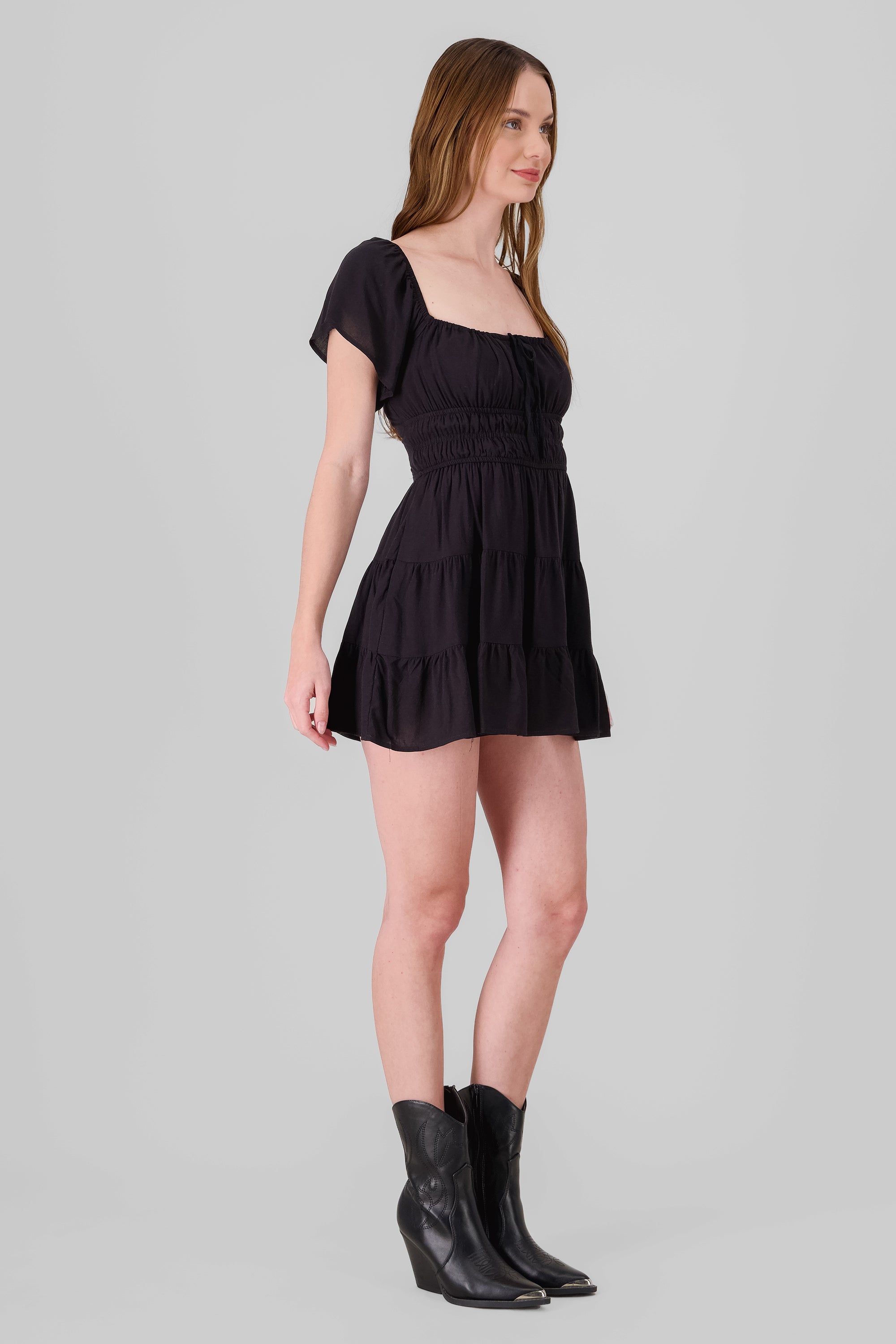 Vestido manga corta con detalle short interno NEGRO