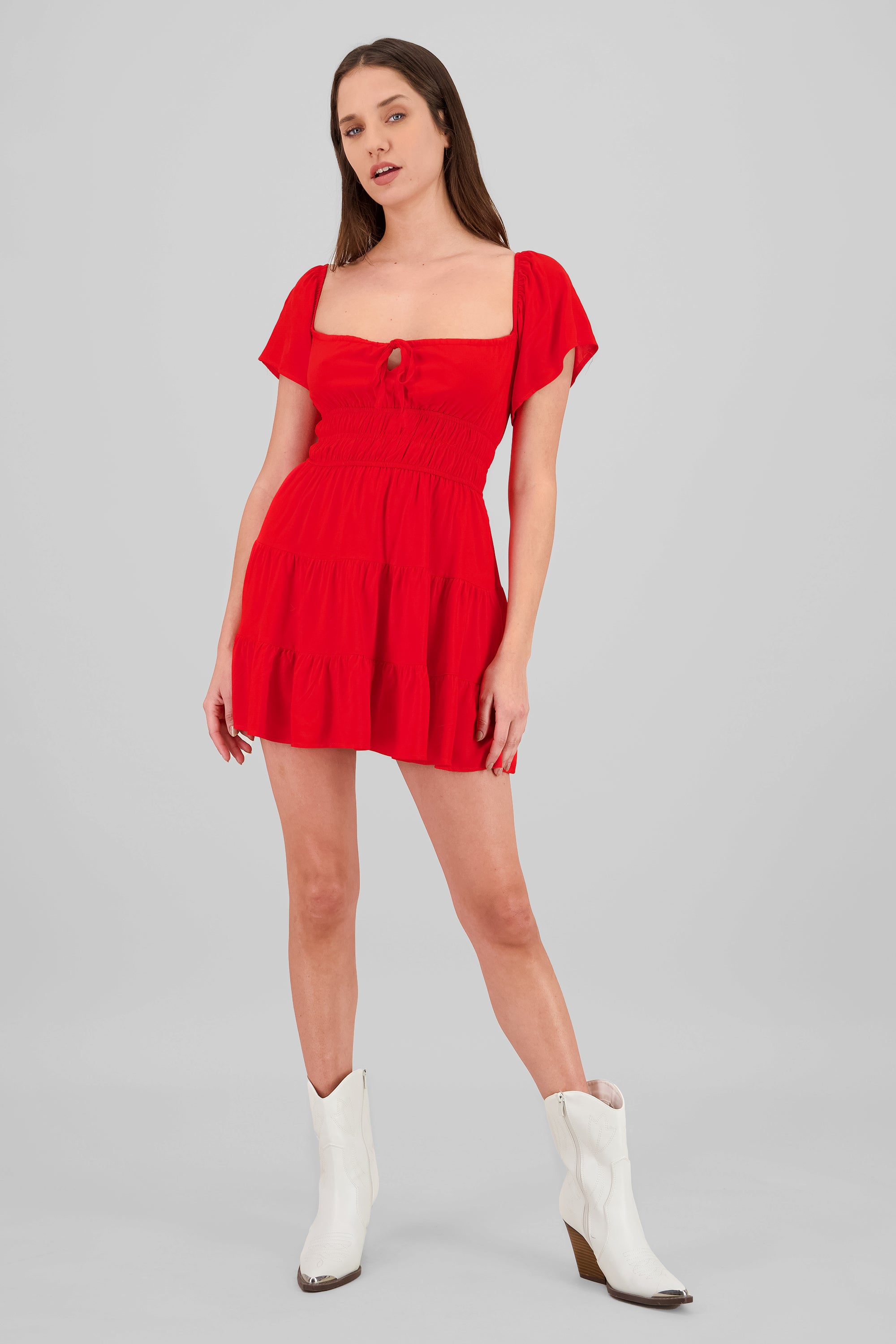 Vestido manga corta con detalle short interno ROJO