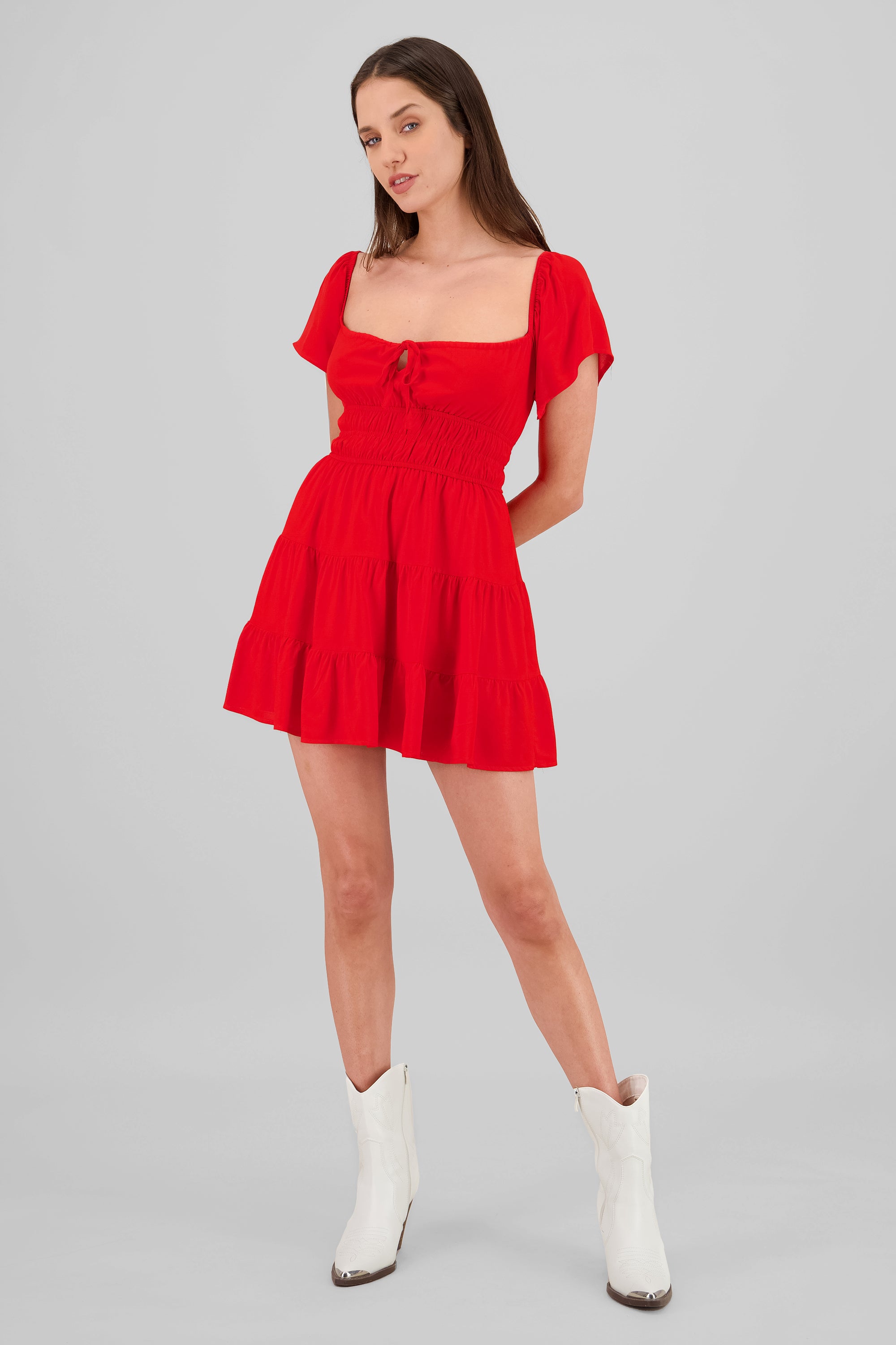 Vestido manga corta con detalle short interno ROJO