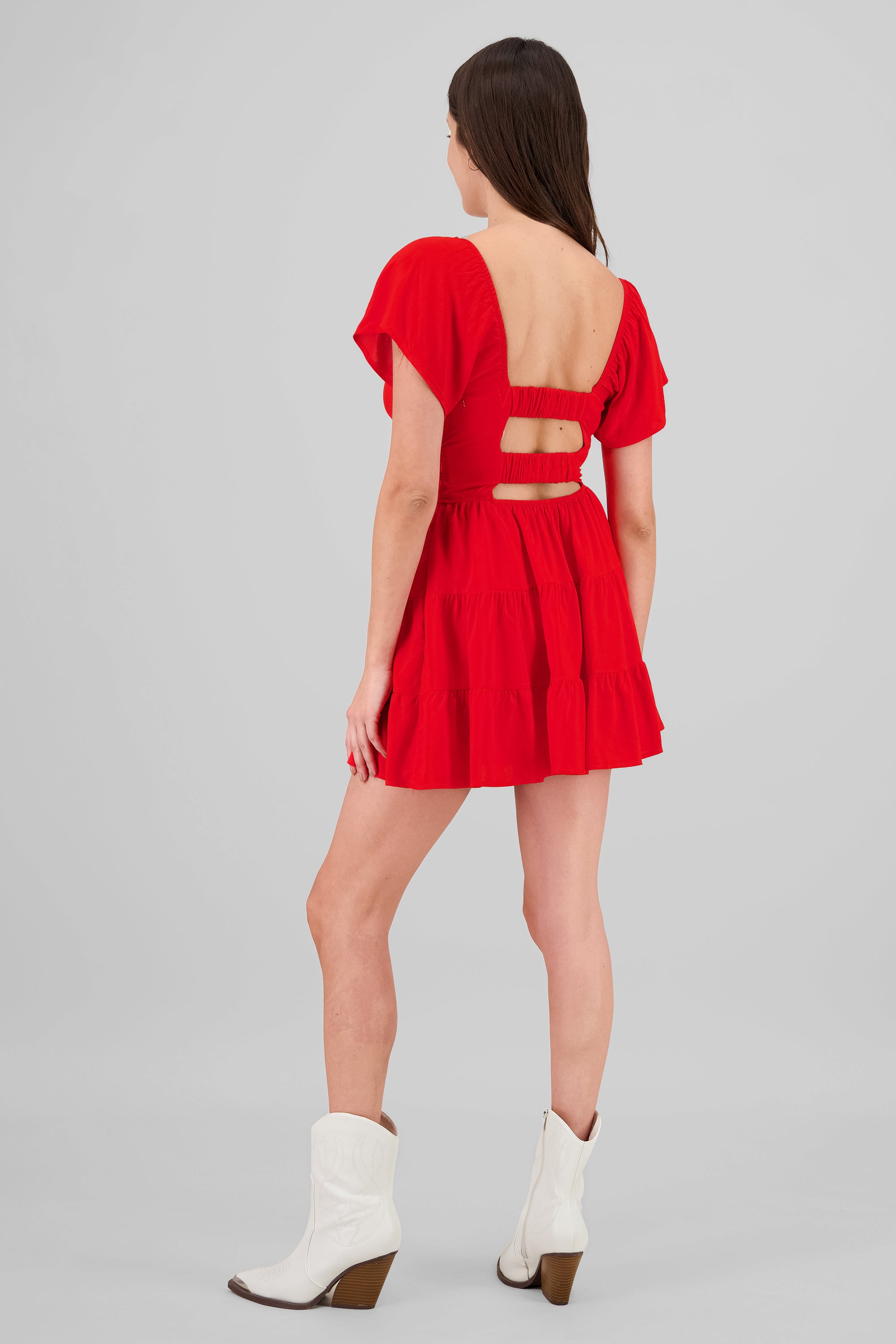 Vestido manga corta con detalle short interno ROJO