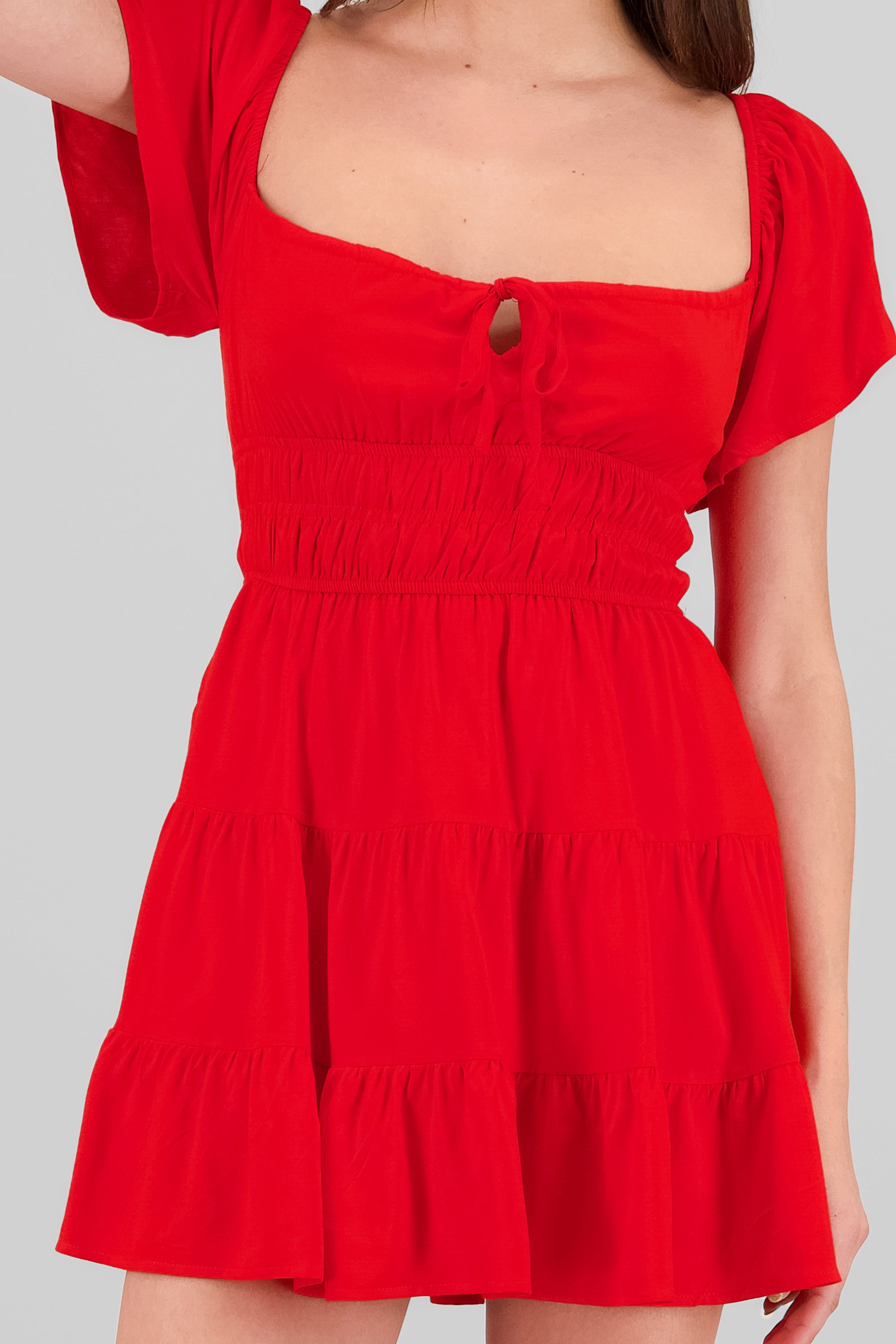 Vestido manga corta con detalle short interno ROJO