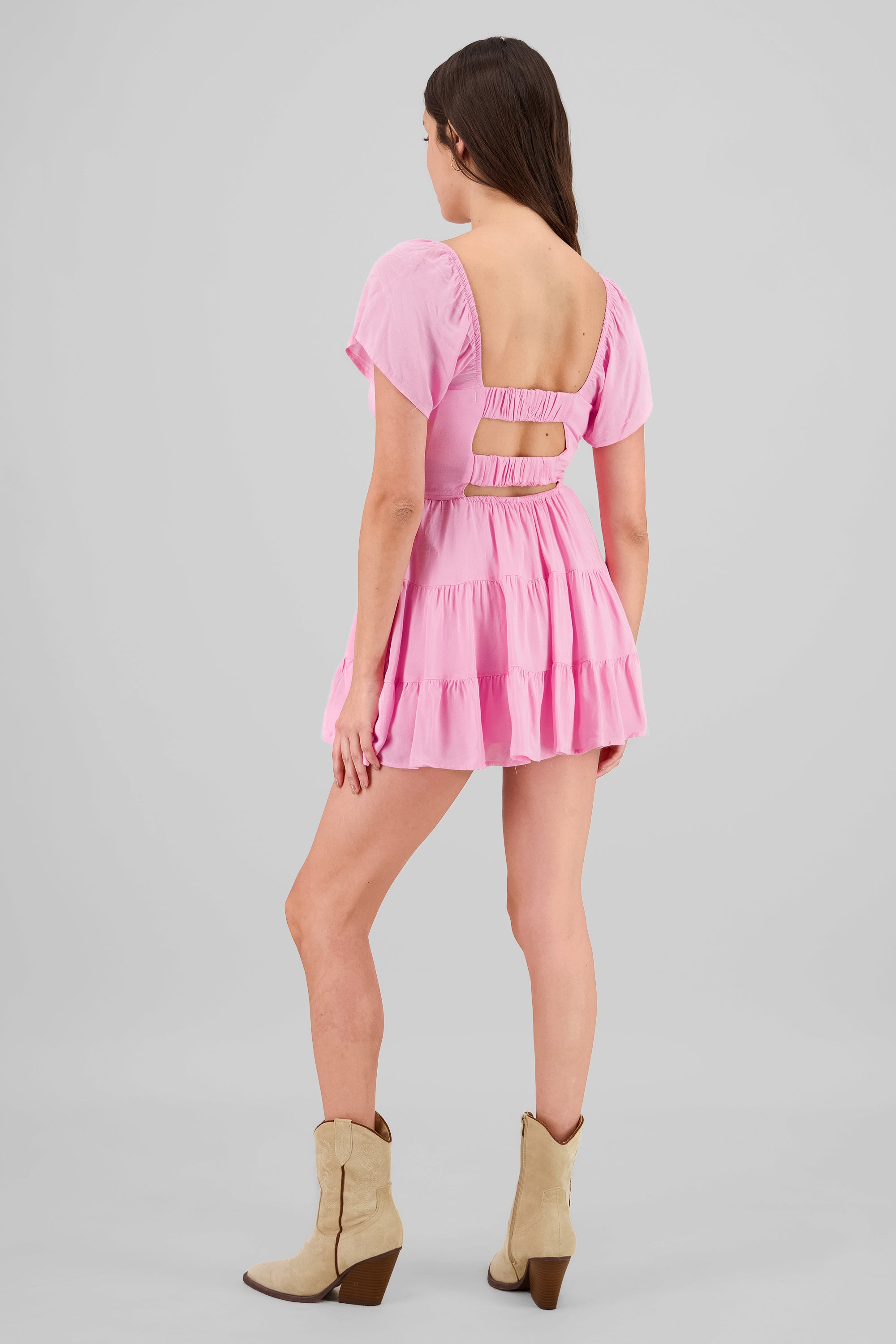 Vestido manga corta con detalle short interno ROSA