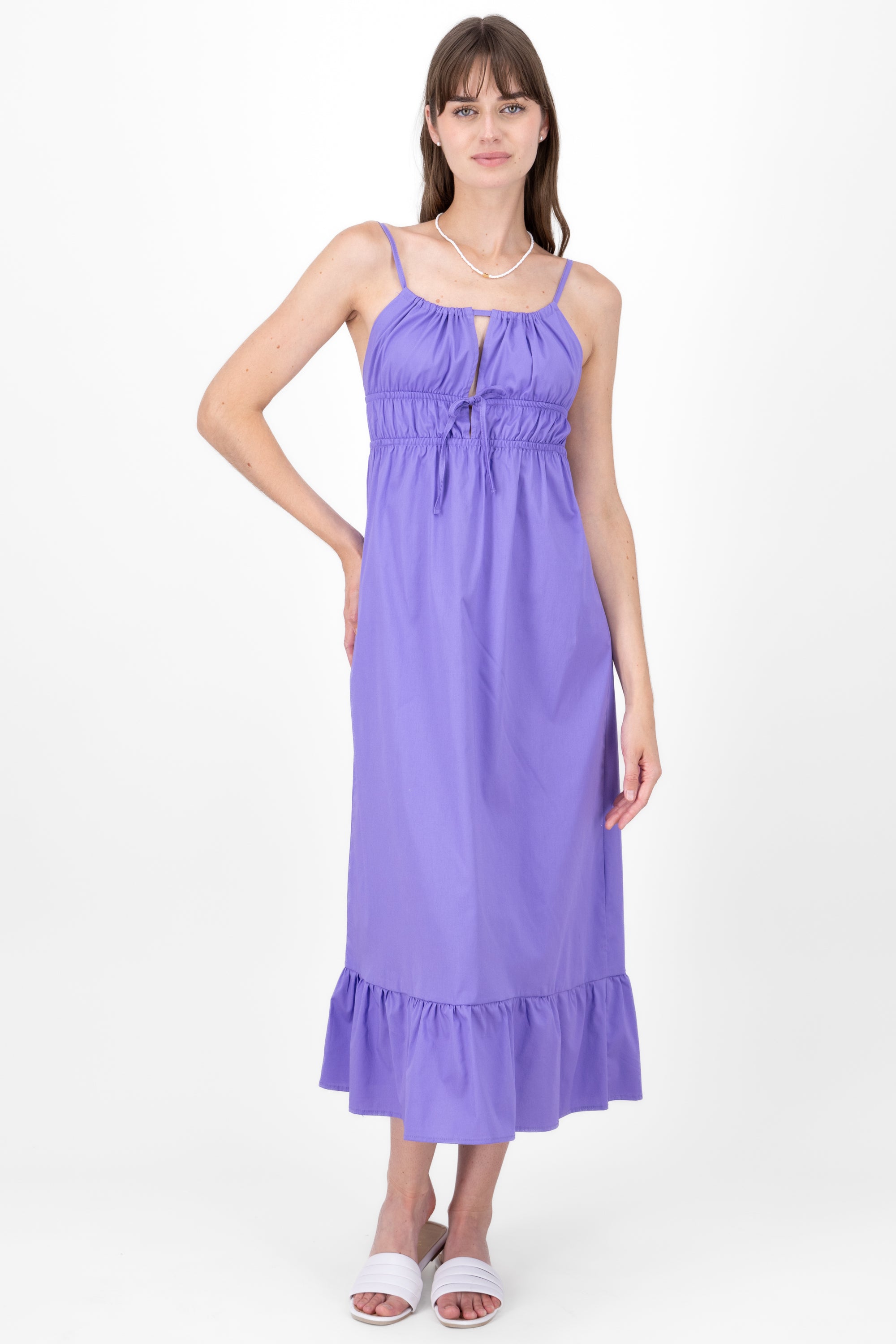 Vestido maxi tirantes detalle drapeado MORADO