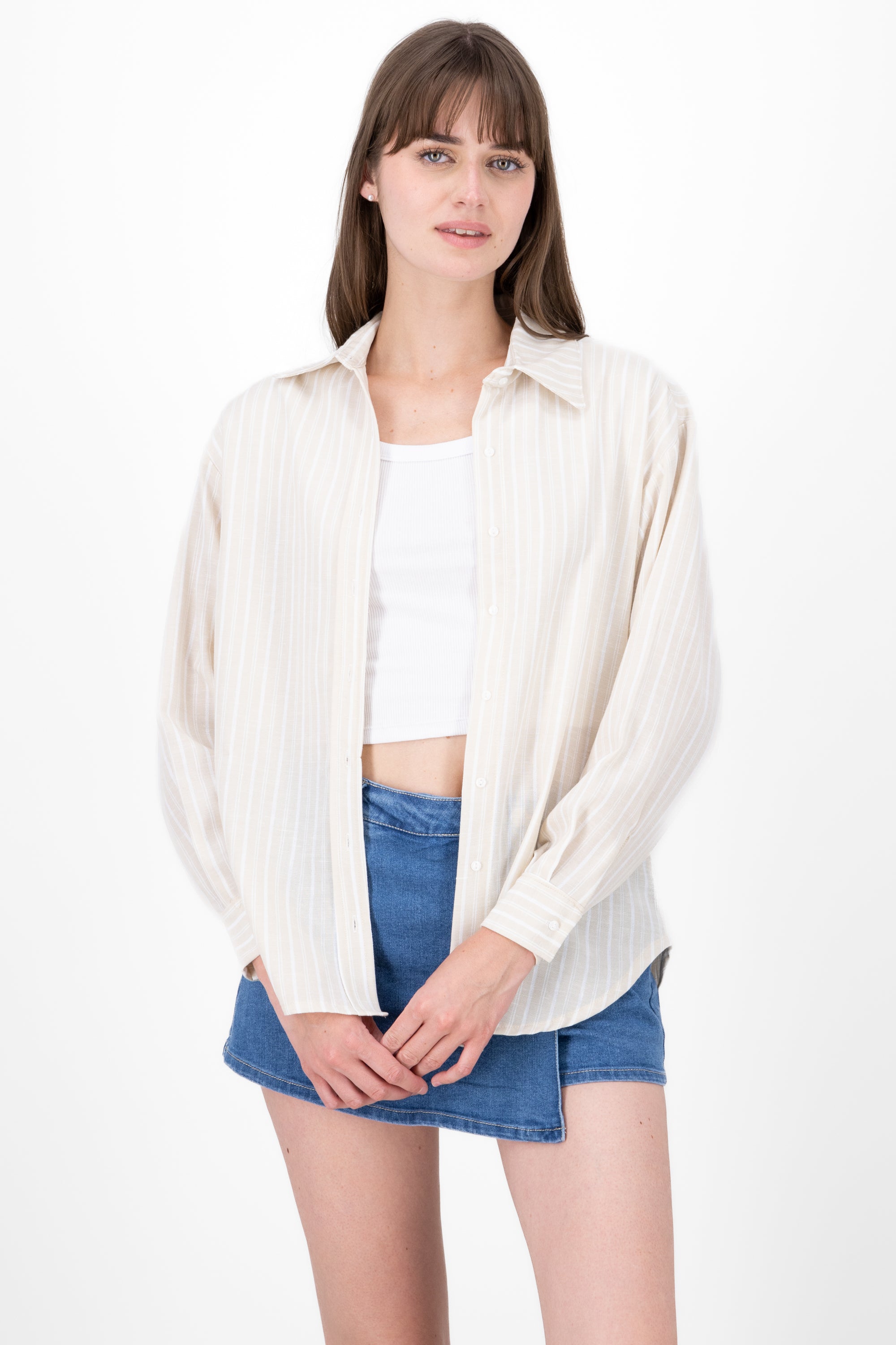 Camisa oversized rayas BEIGE