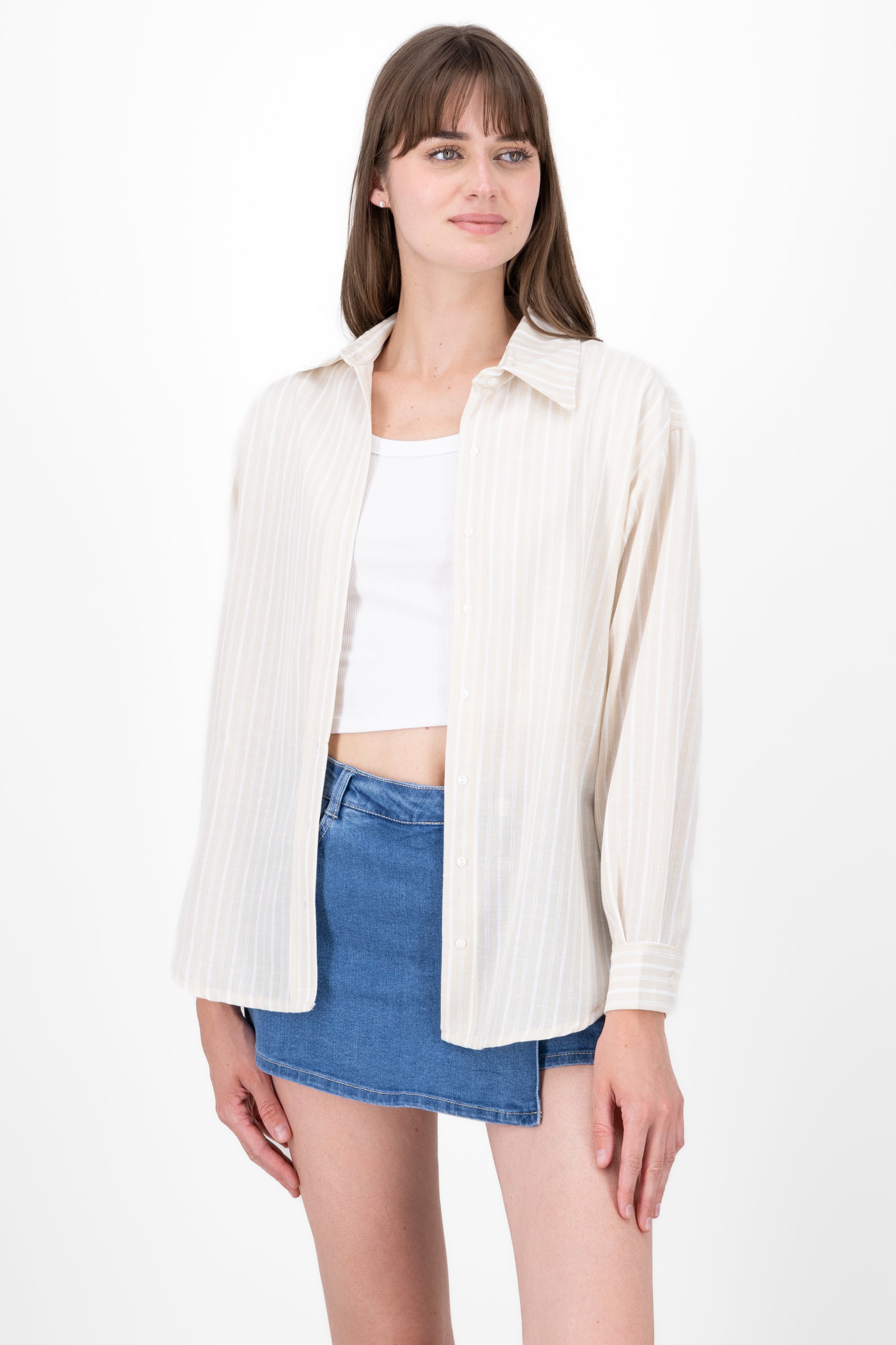 Camisa oversized rayas BEIGE