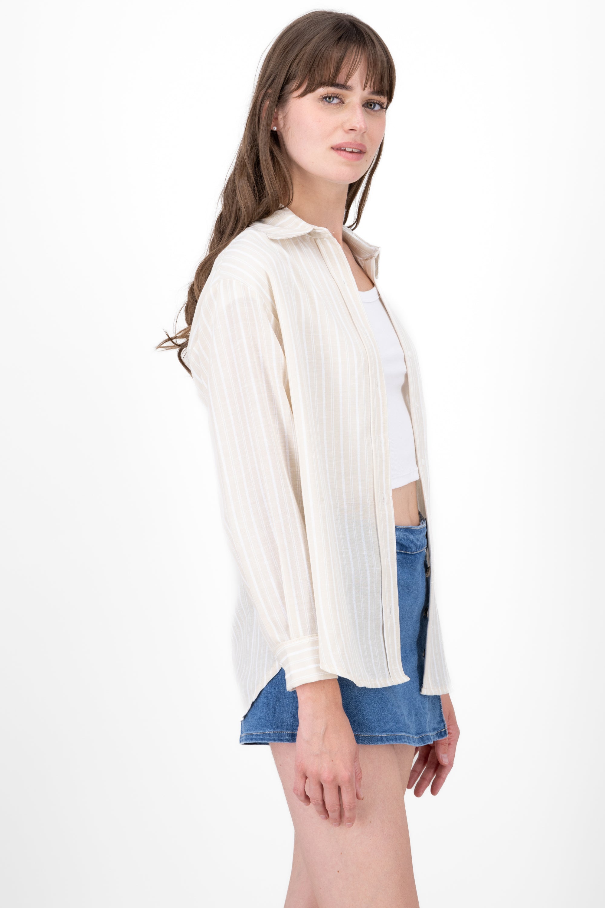 Camisa oversized rayas BEIGE