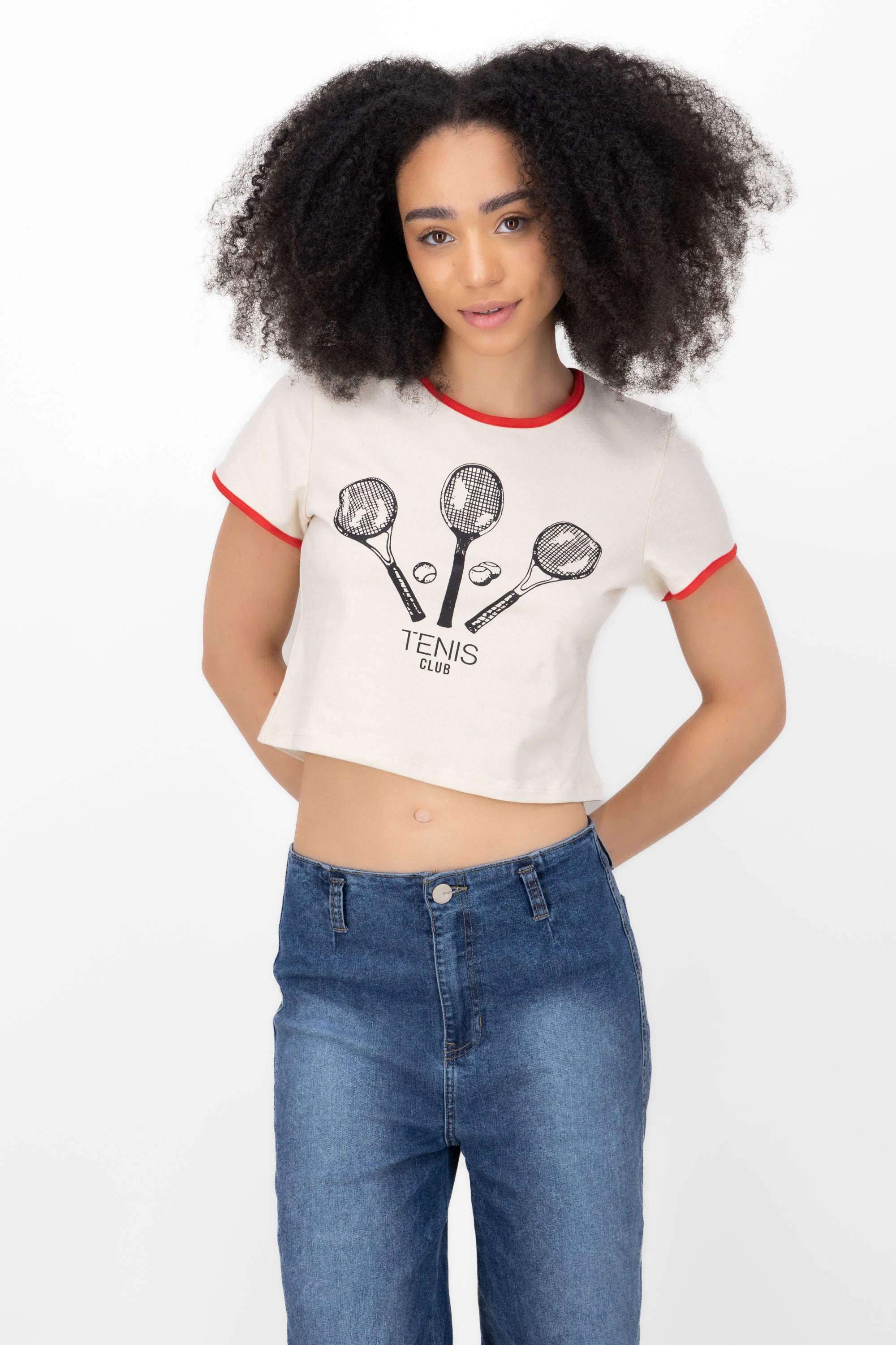 Playera crop raqueta tenis BLANCO