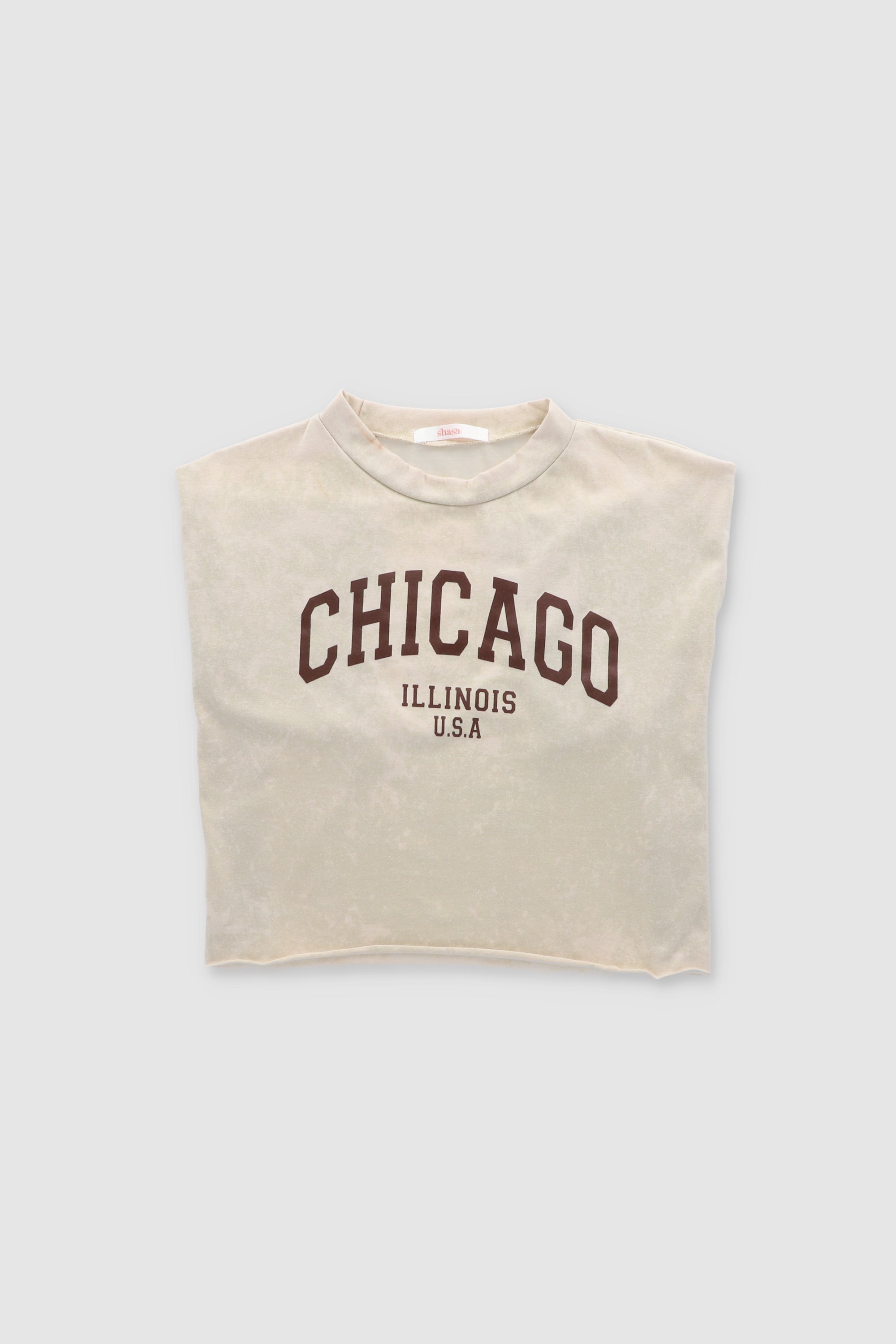 Playera crop acid wash chicago BEIGE