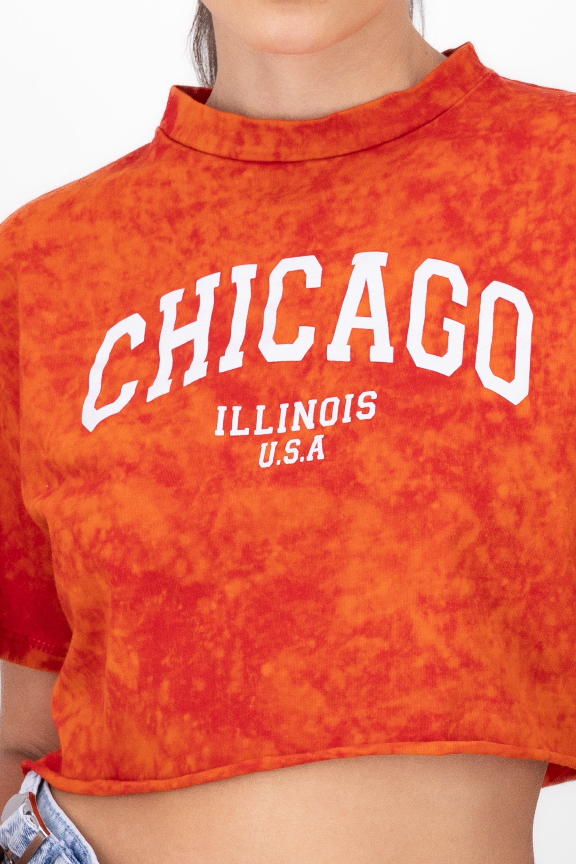 Playera crop acid wash chicago ROJO