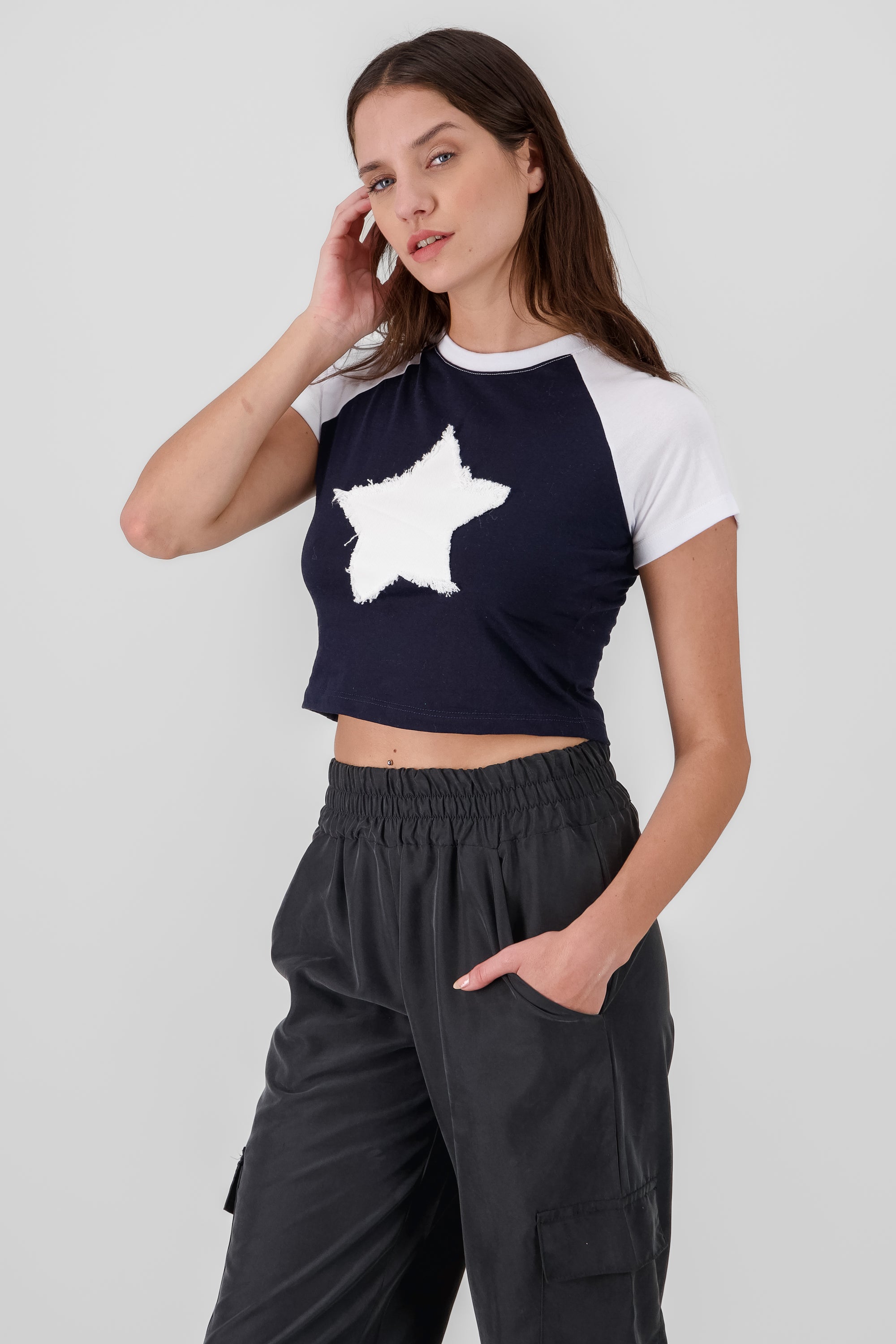 Playera crop parche estrella MARINO