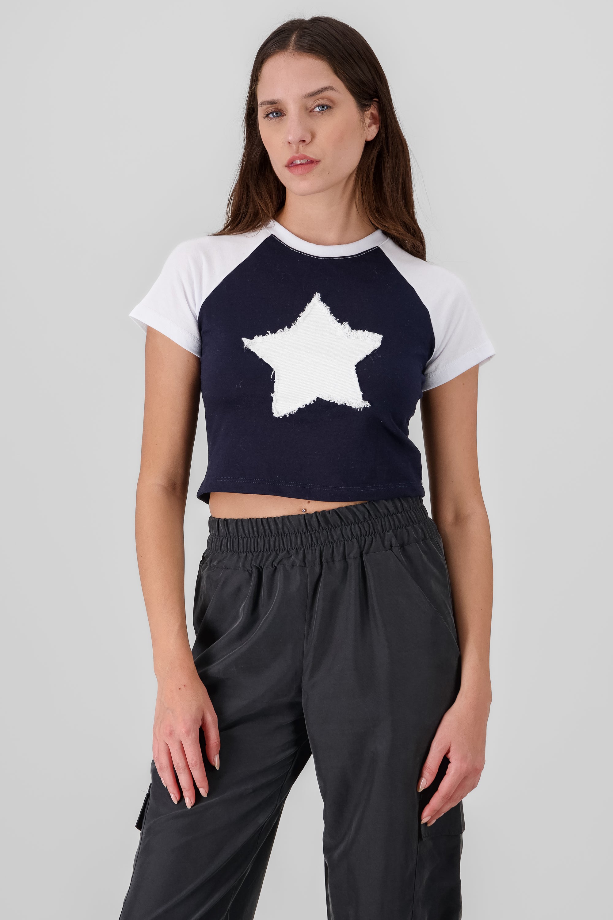 Playera crop parche estrella MARINO