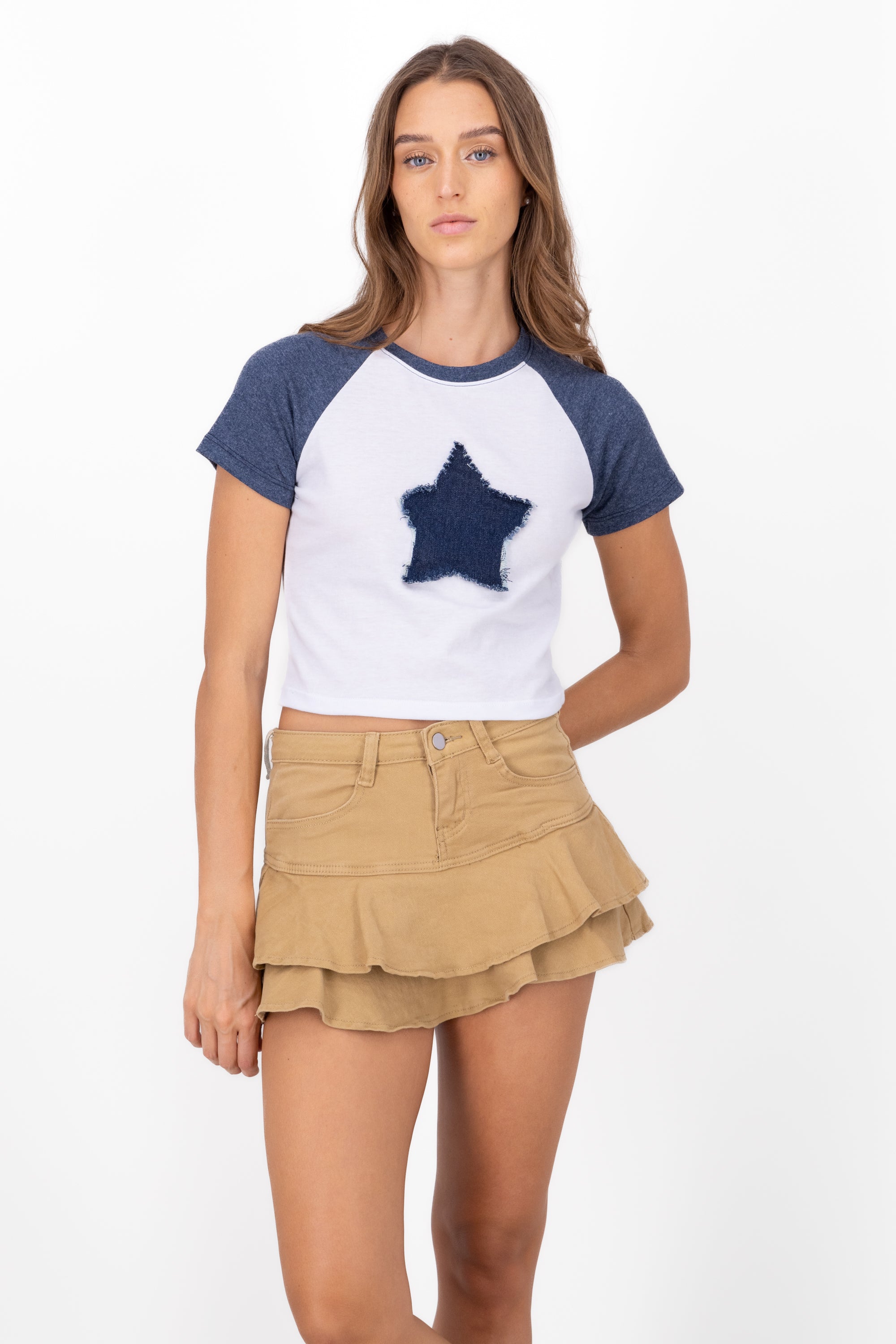 Playera crop parche estrella INDIGO