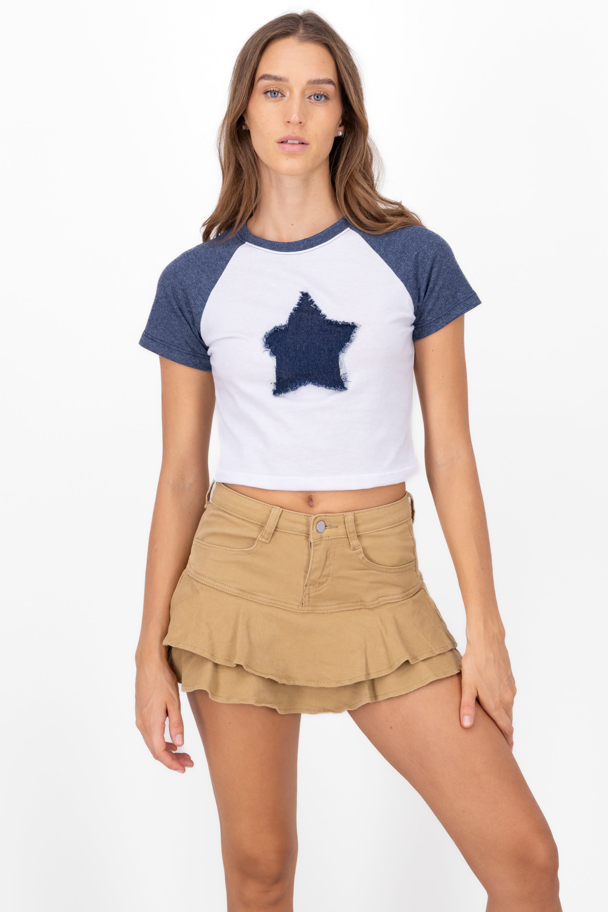 Playera crop parche estrella INDIGO