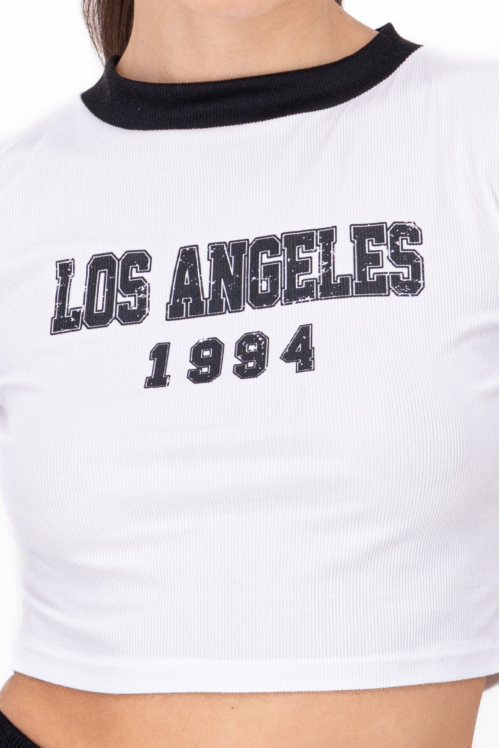 Playera crop rib los angeles BLANCO