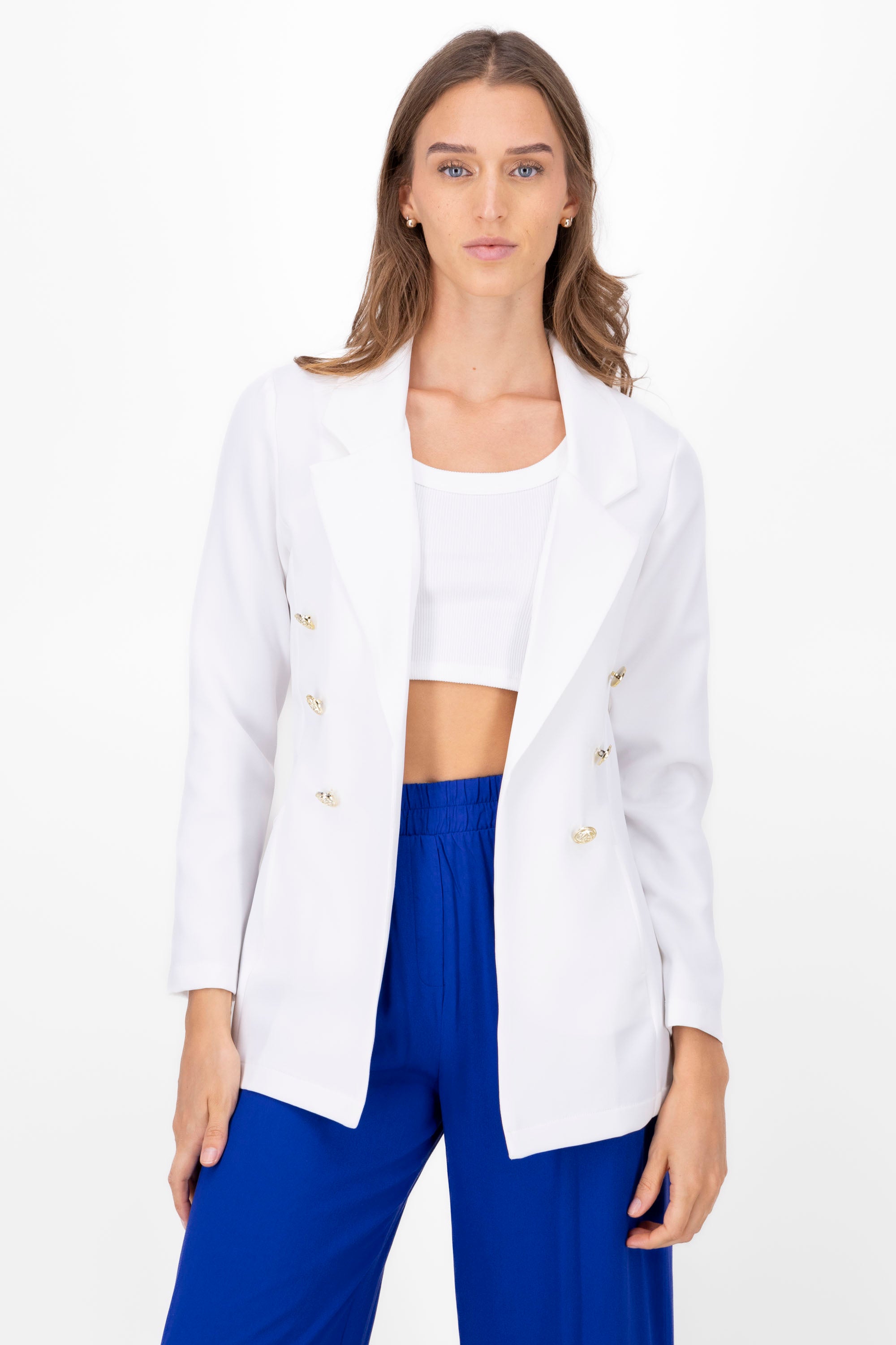 BLAZER LARGO DETALLE BOTONES BLANCO