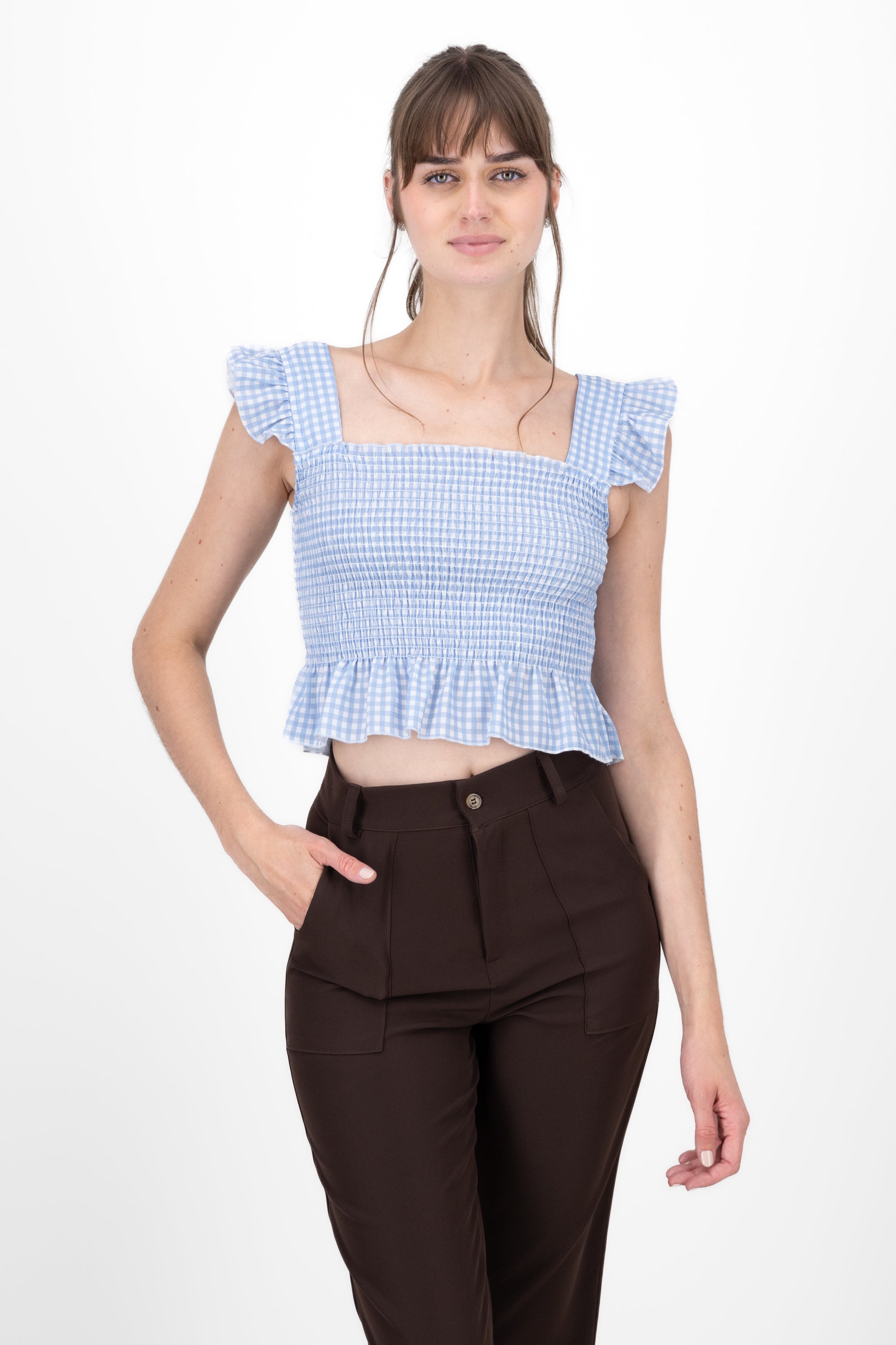 Blusa ligas tirantes olanes AZUL COMBO